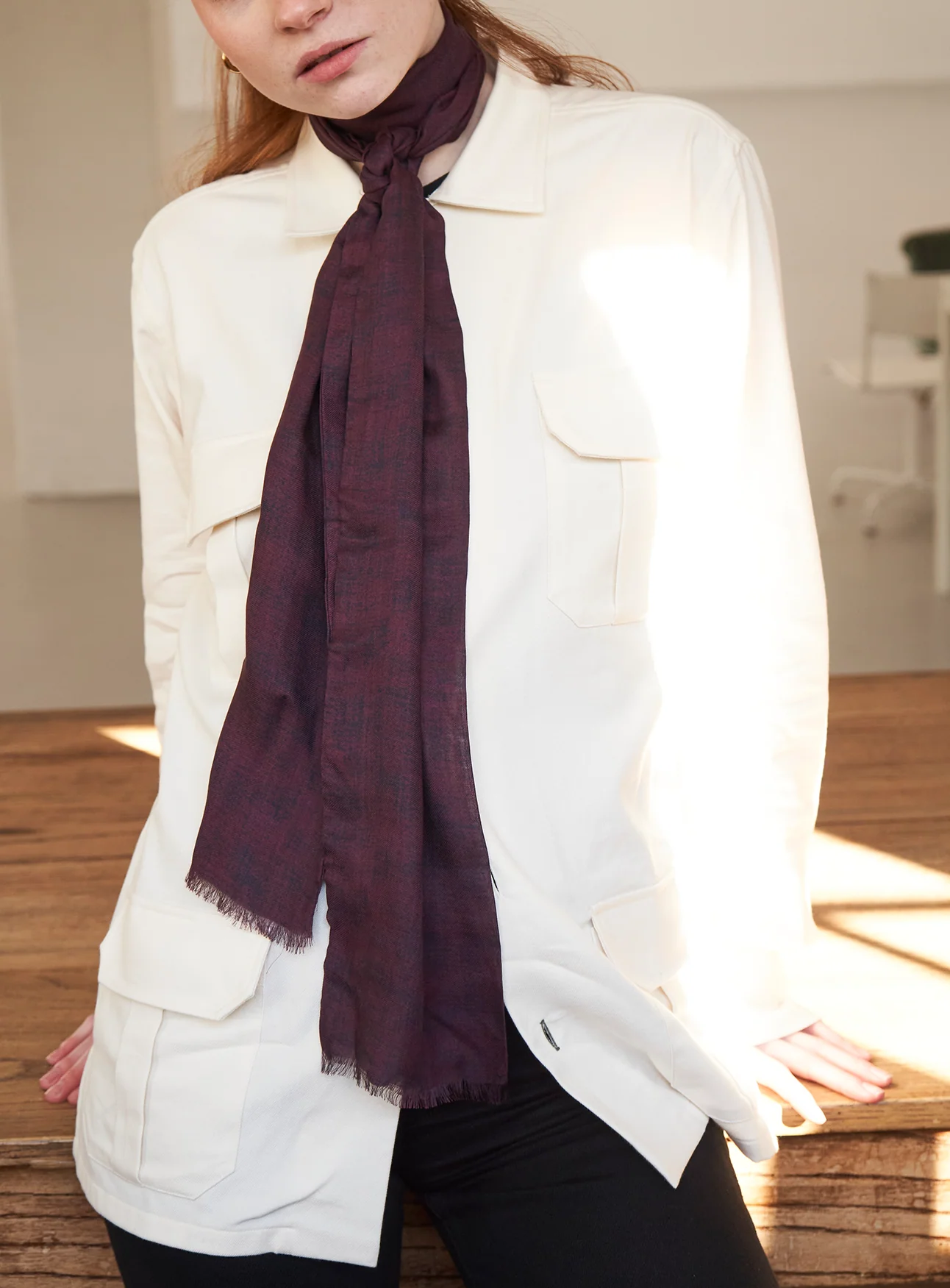 Italian Tencel Burgundy Plain Neck Scarf - Image 3