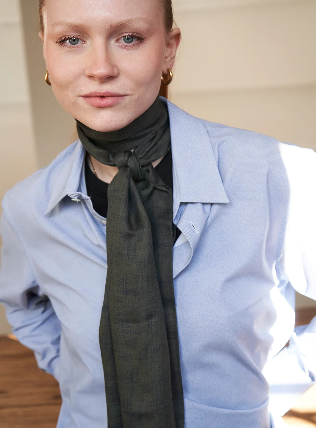 Italian Tencel Neem Green Neck Scarf - Image 3