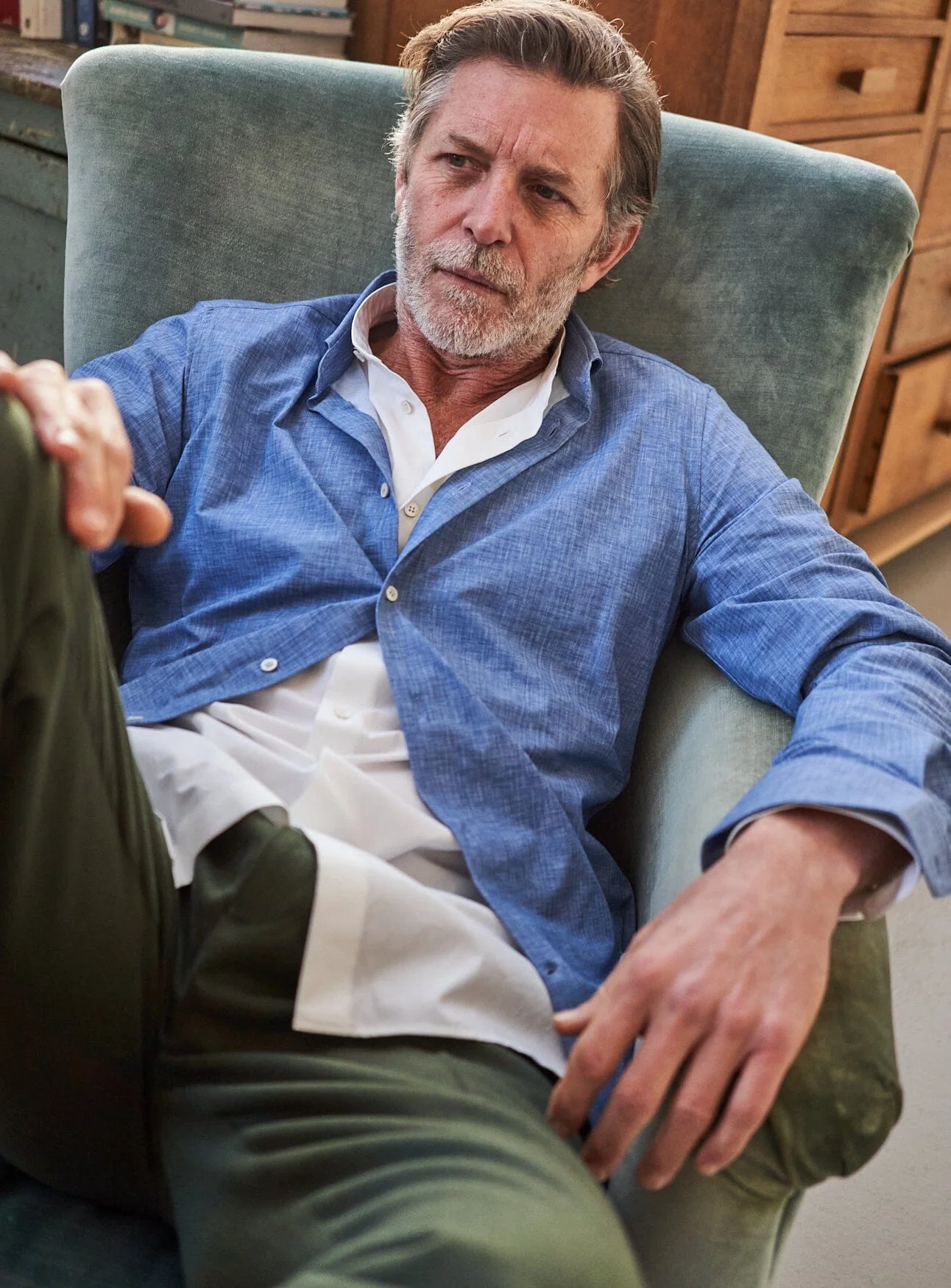 Recycled Italian Blue Slub Cut Away Comfort Shirt - Image 4