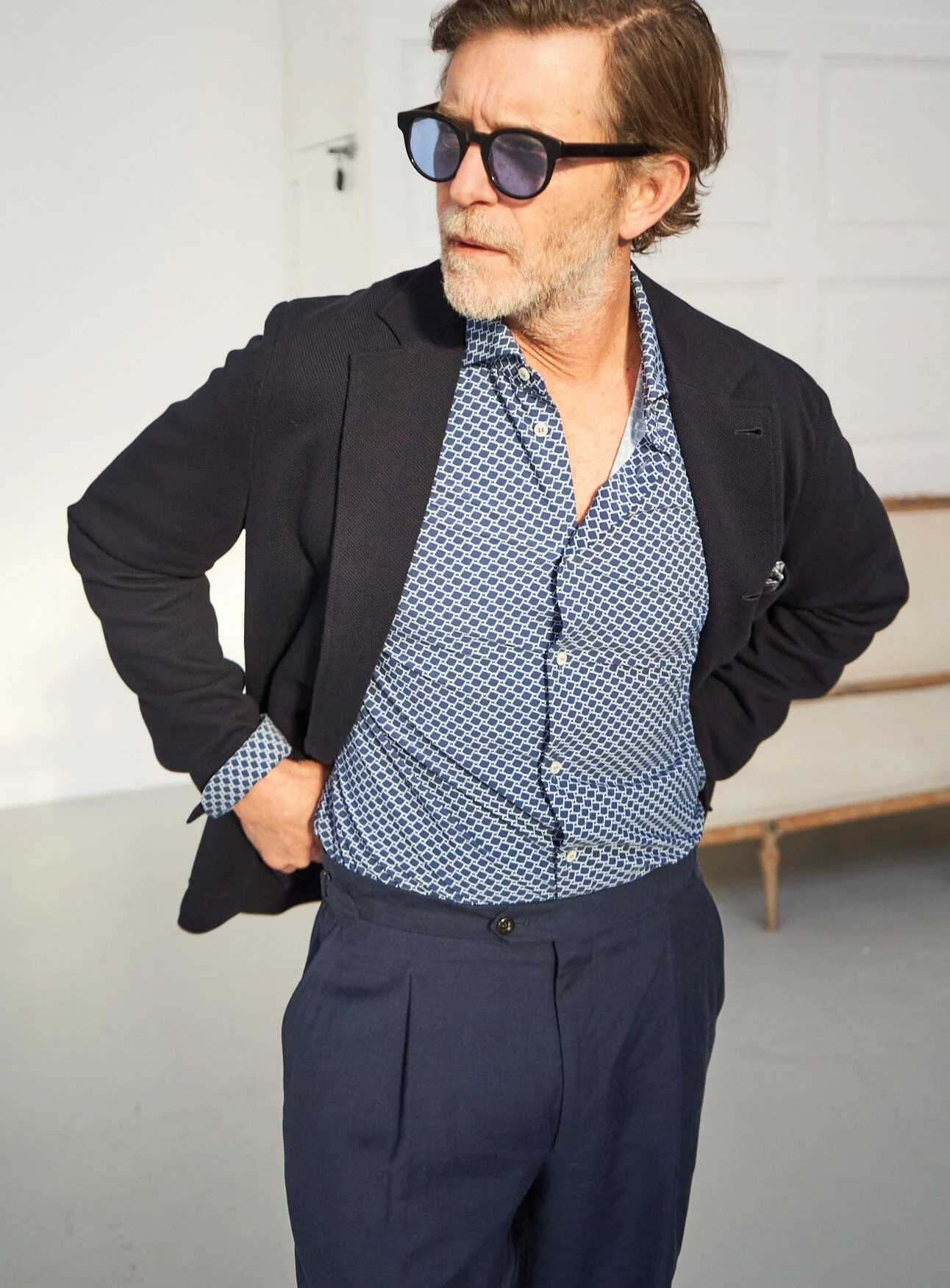 Recycled Italian Navy Square Cut Away Comfort Shirt - Image 4