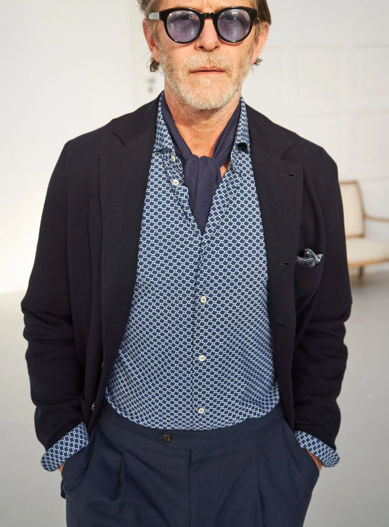 Recycled Italian Navy Square Cut Away Comfort Shirt - Image 6