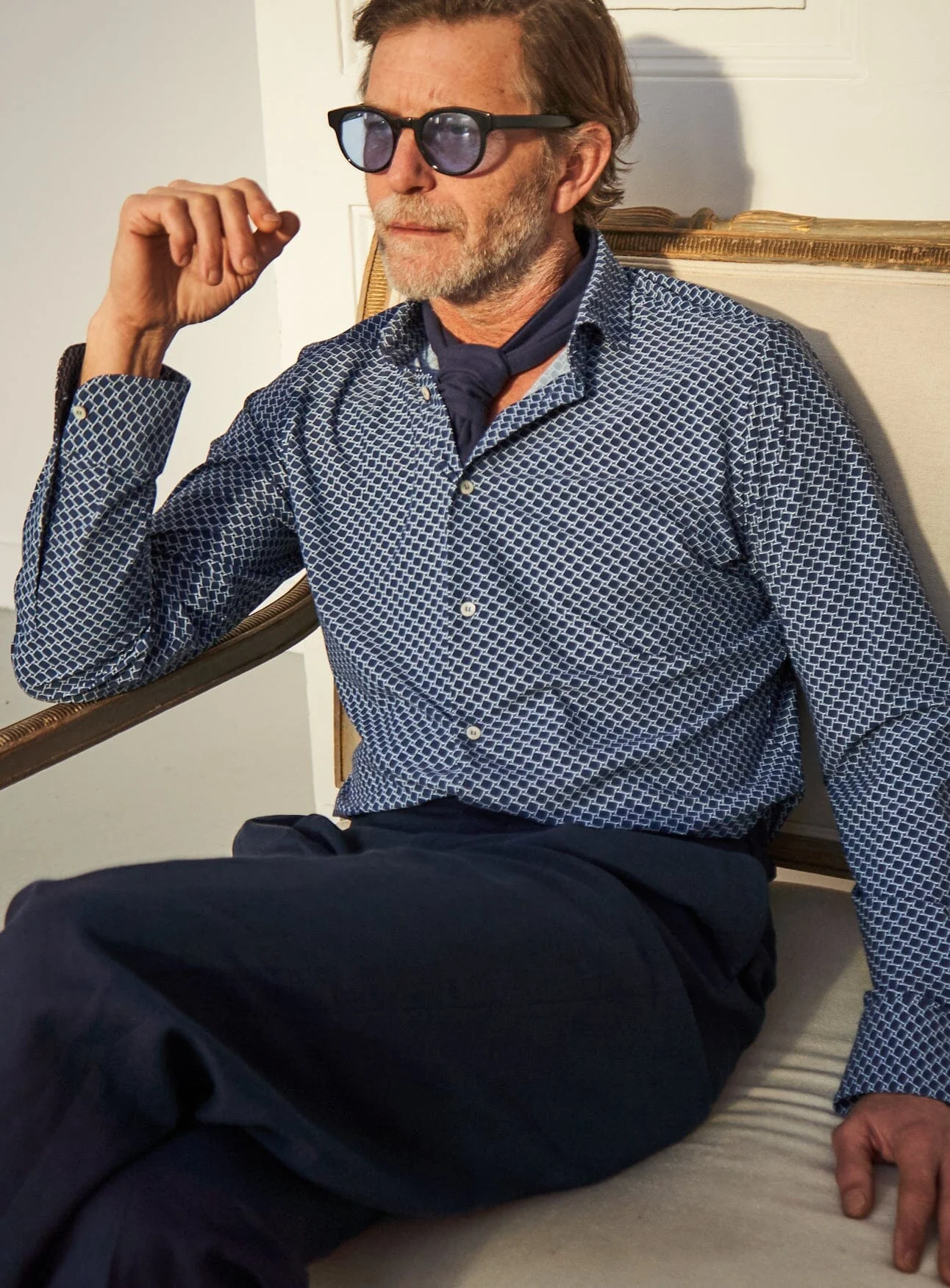 Recycled Italian Navy Square Cut Away Comfort Shirt - Image 8