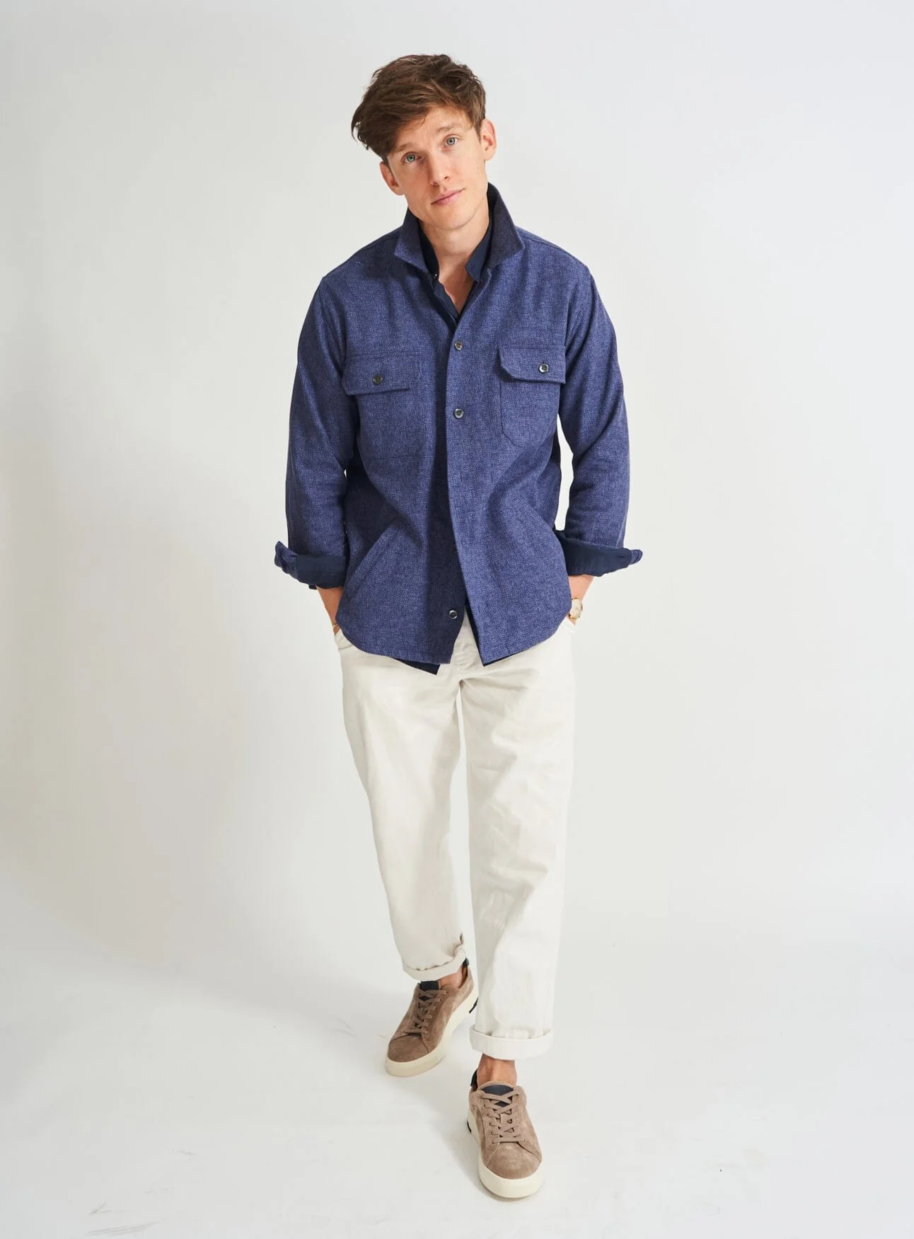 Recycled Piccadilly Cross Weave Blue Overshirt - Image 6