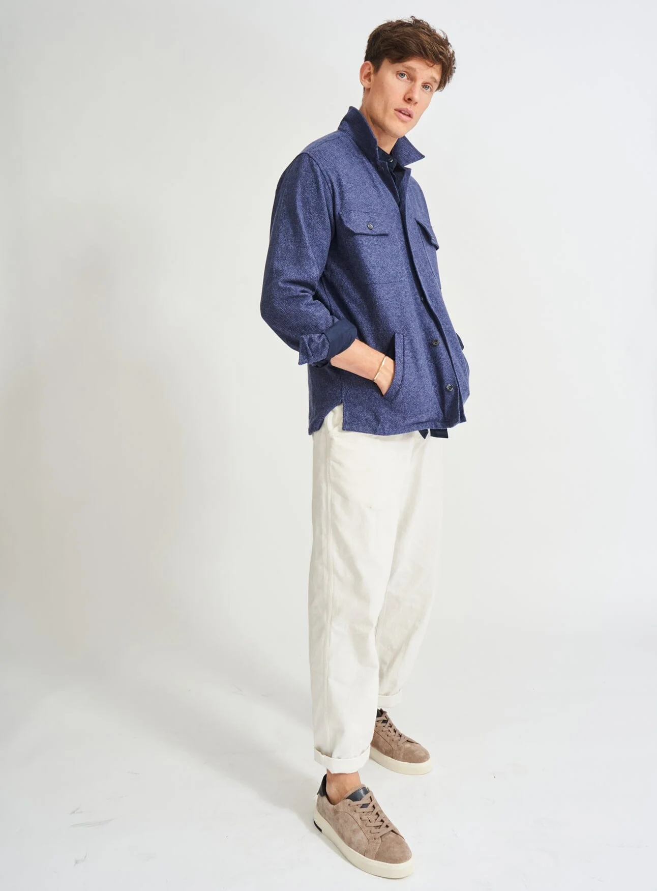 Recycled Piccadilly Cross Weave Blue Overshirt - Image 7