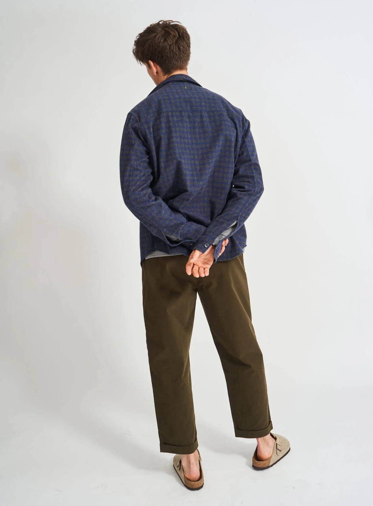 Recycled Italian Flannel Navy & Grey Check Double Pocket shirt - Image 10