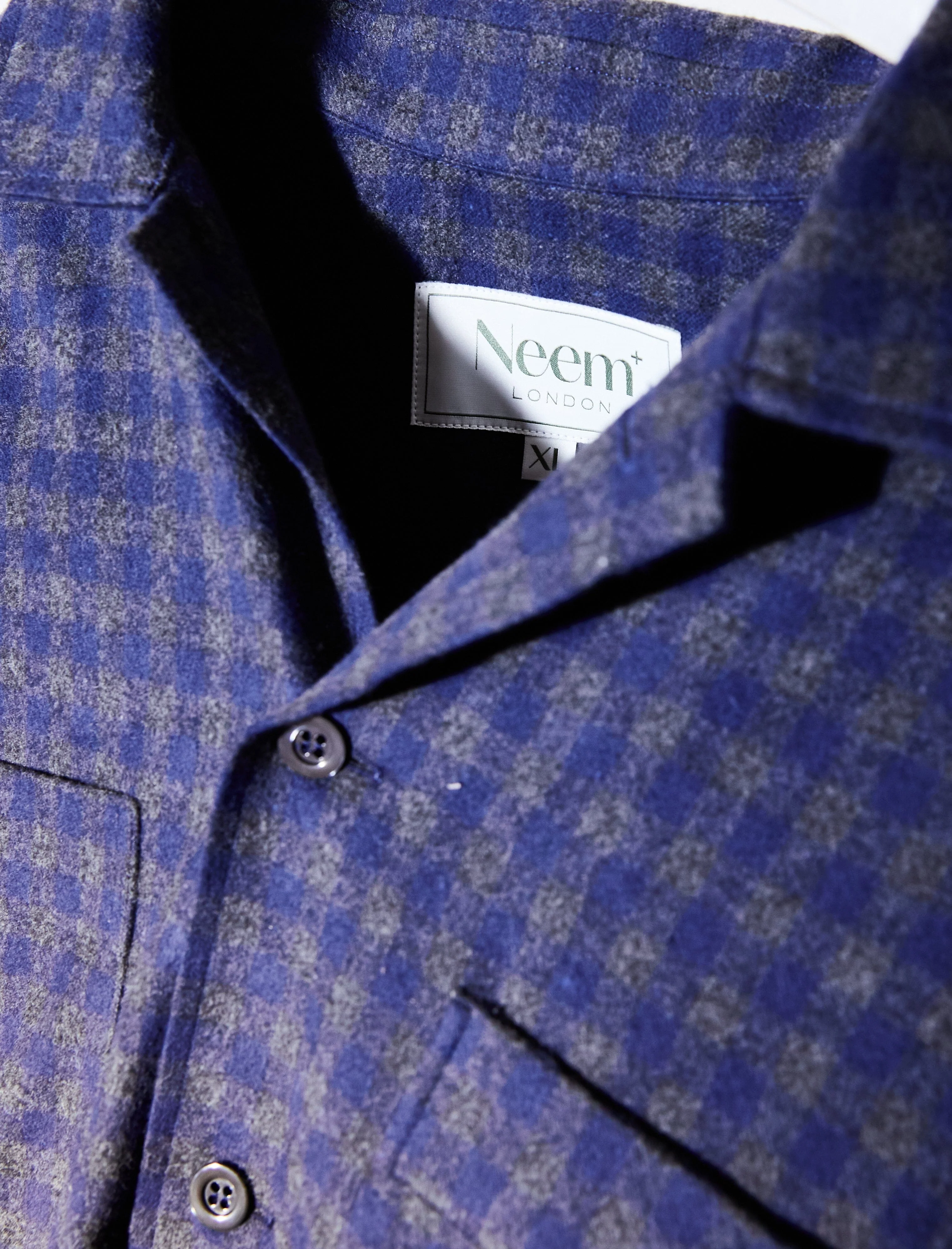 Recycled Italian Flannel Navy & Grey Check Double Pocket shirt - Image 8