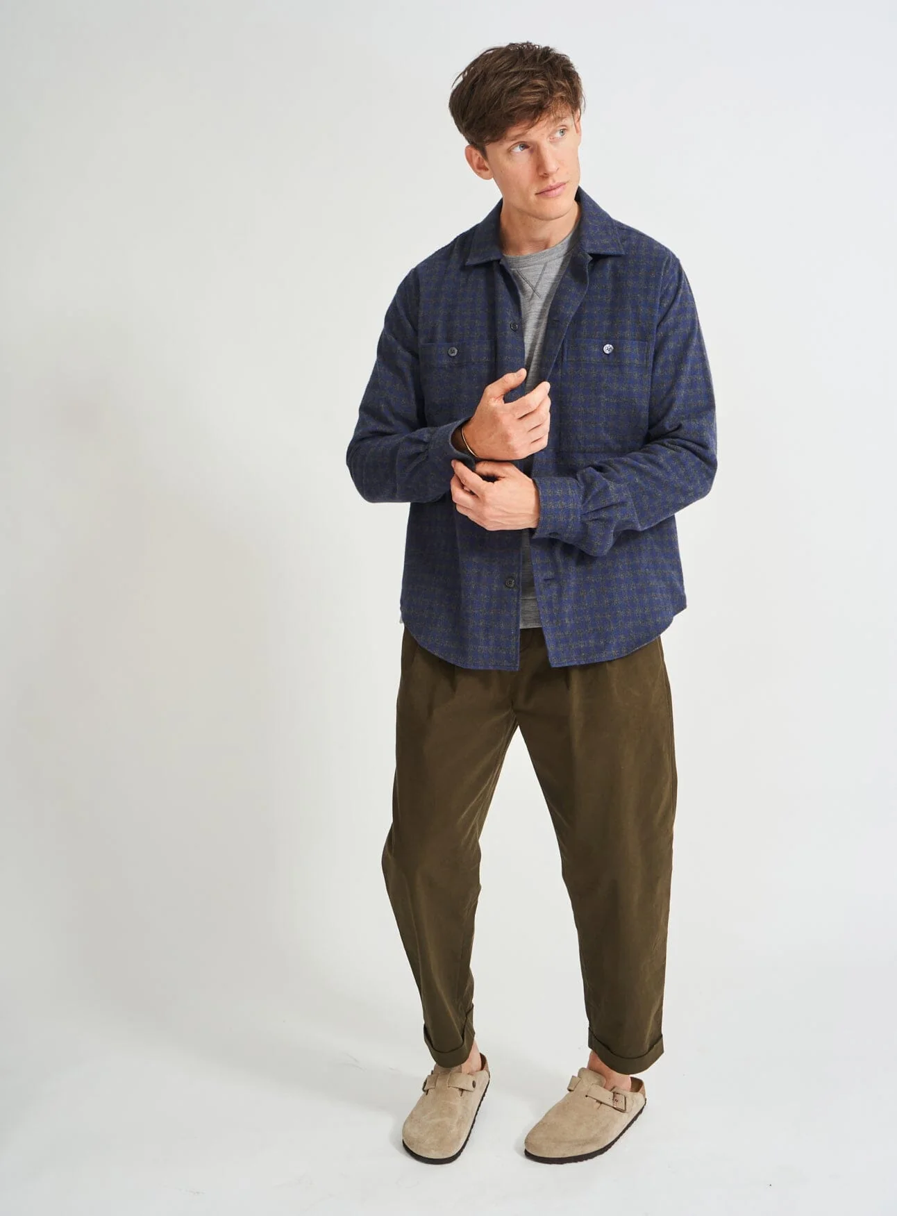 Recycled Italian Flannel Navy & Grey Check Double Pocket shirt - Image 9