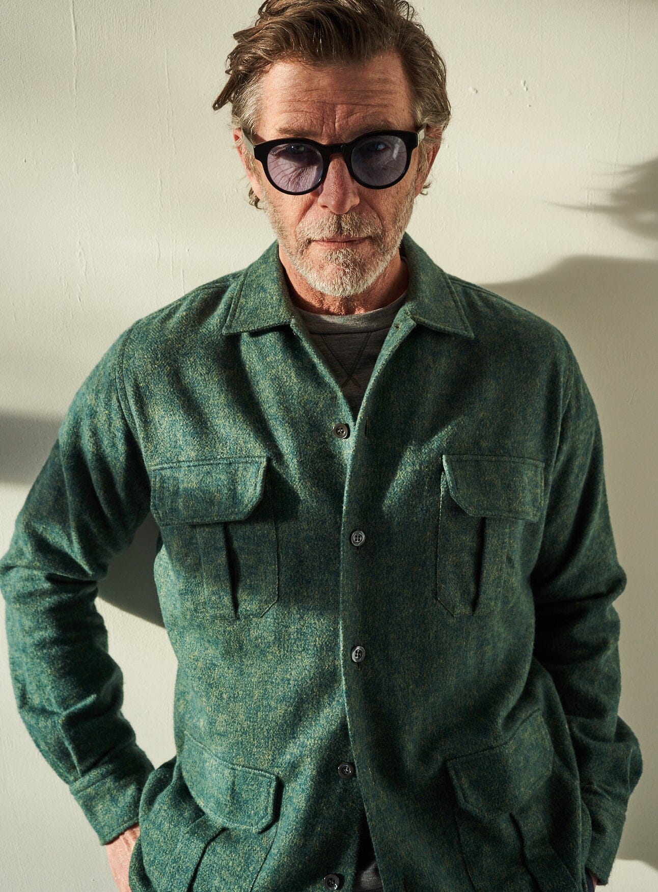Heavy Recycled Soft Flannel Green Men's Overshirt - Image 3