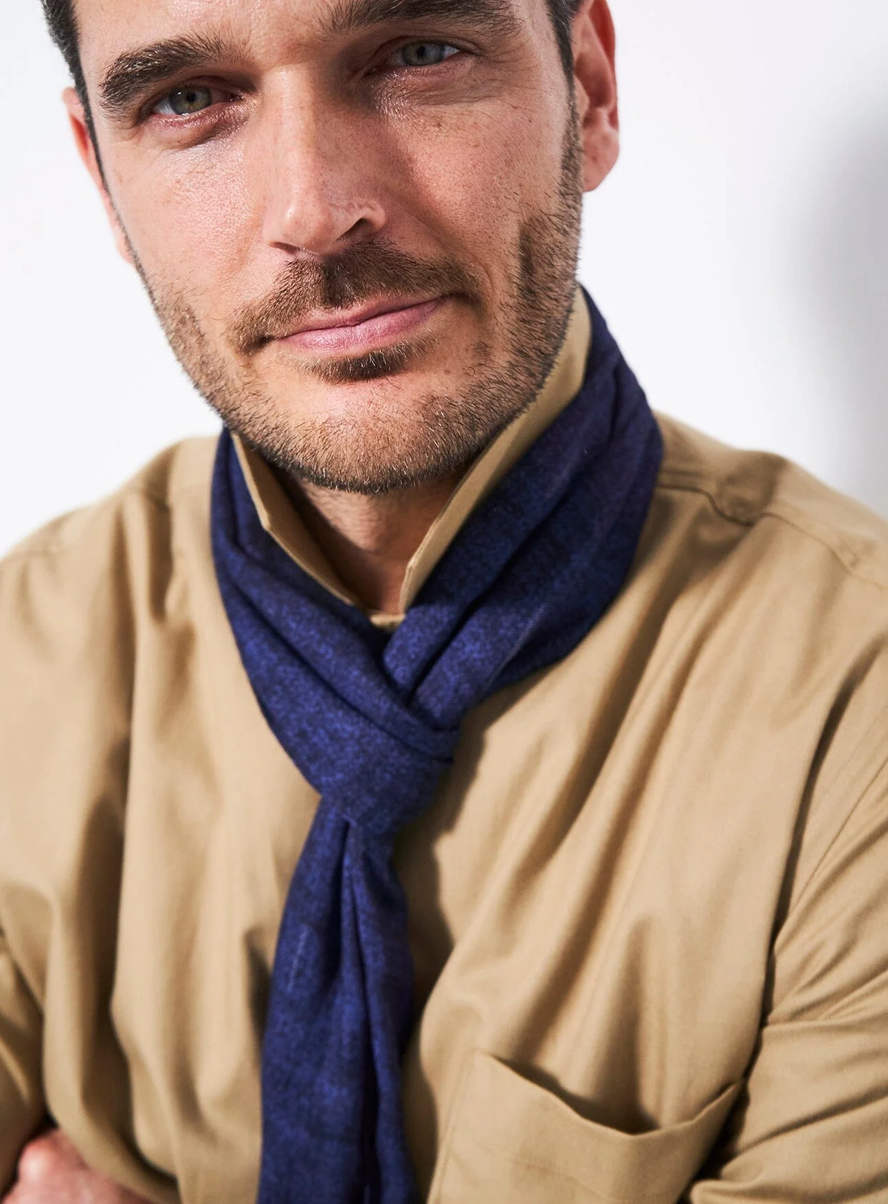 Italian Tencel Biodegradable Blue Semi-Plain Scarf - Image 4