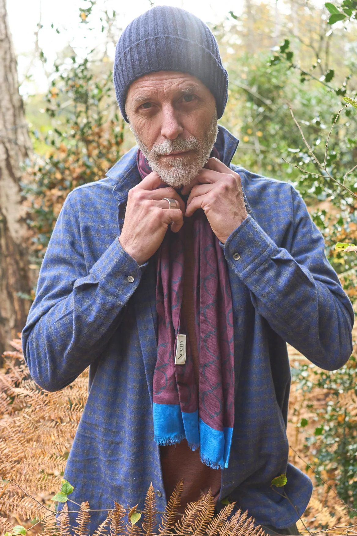 Italian Tencel Burgundy Border Scarf - Image 7