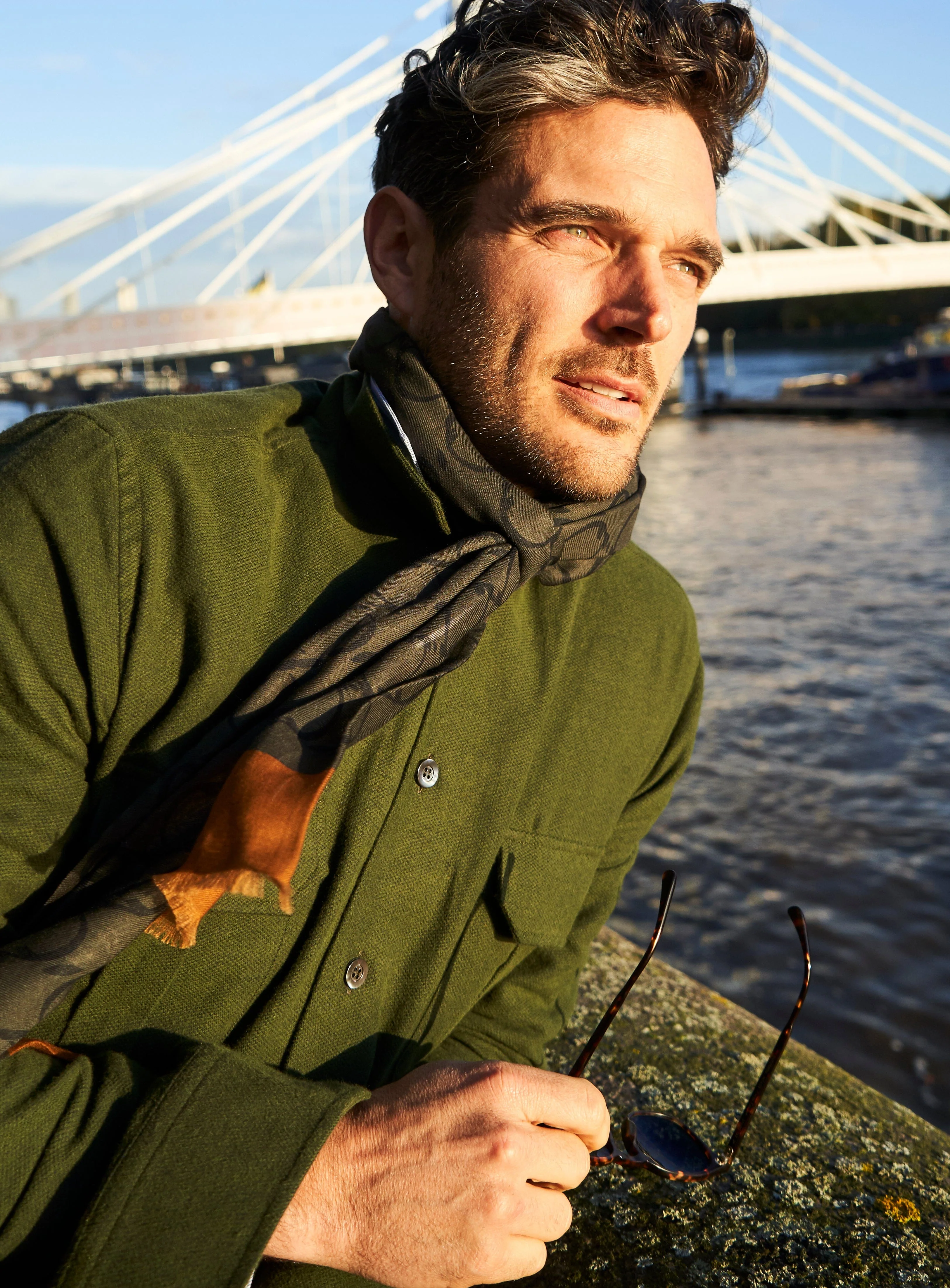 Italian Tencel Biodegradable Neem Green Border Scarf - Image 5