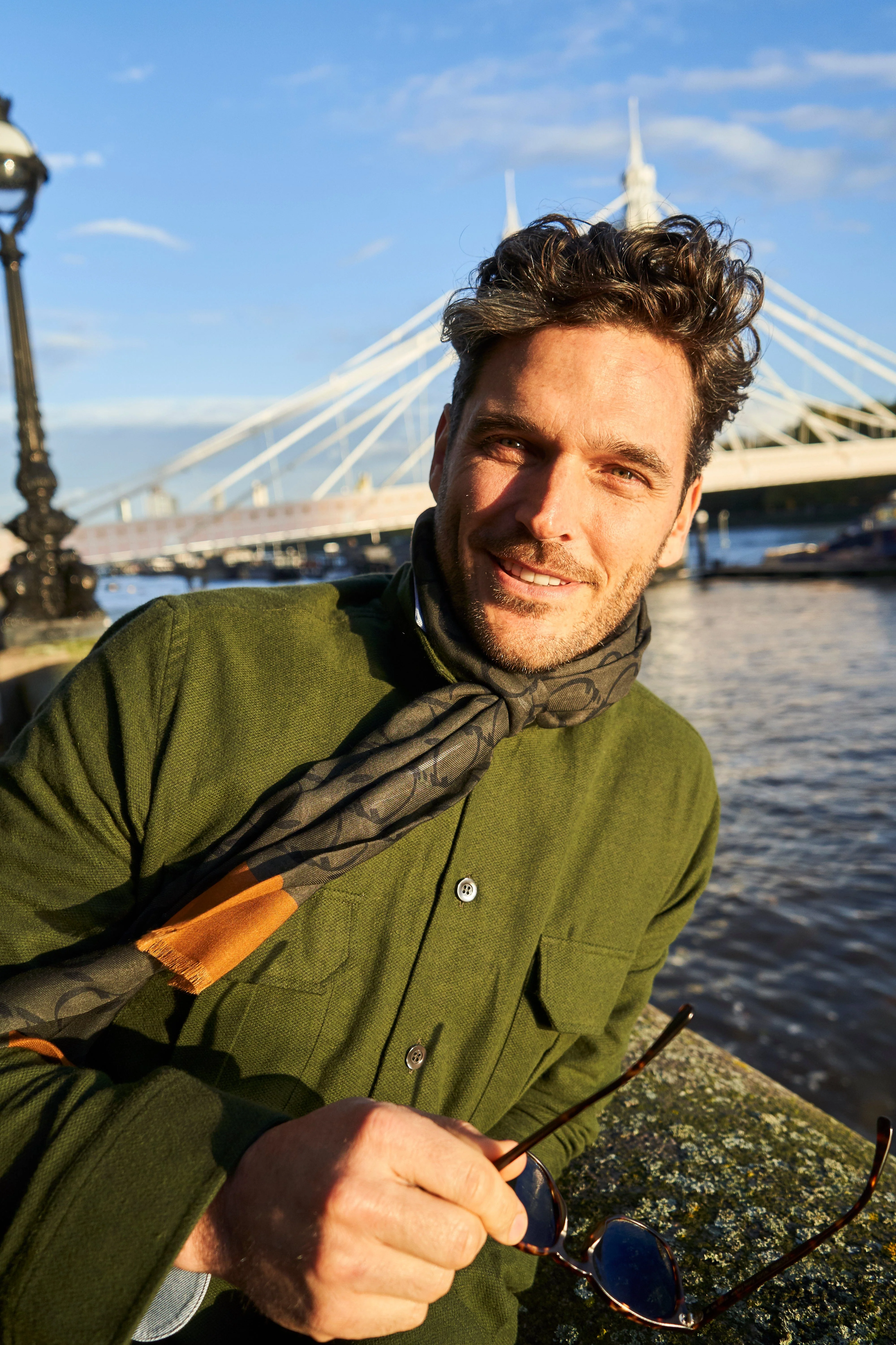 Italian Tencel Biodegradable Neem Green Border Scarf - Image 8