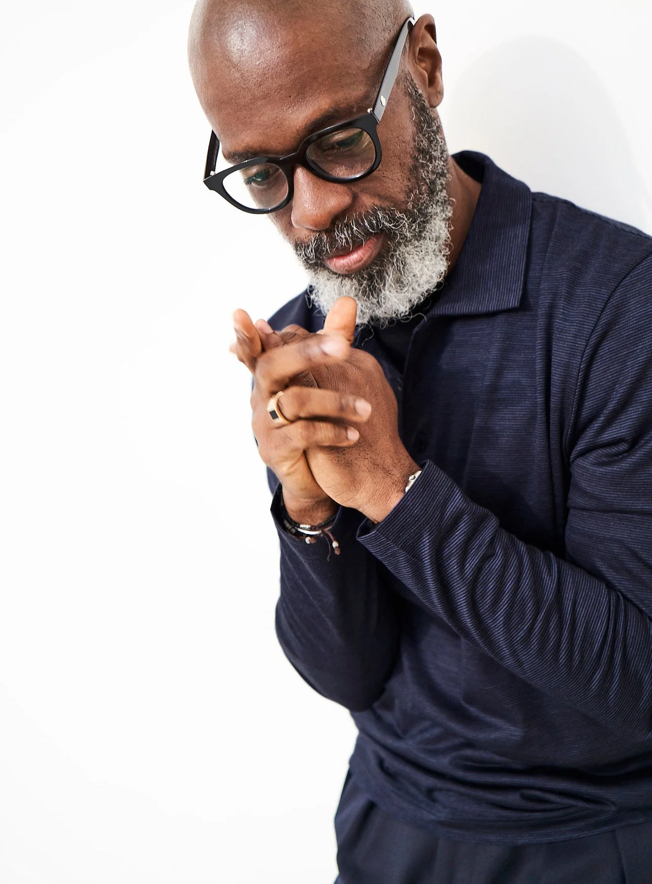 ZQ Merino 120s Super Fine Navy Stripe Long Sleeve Polo - Image 3