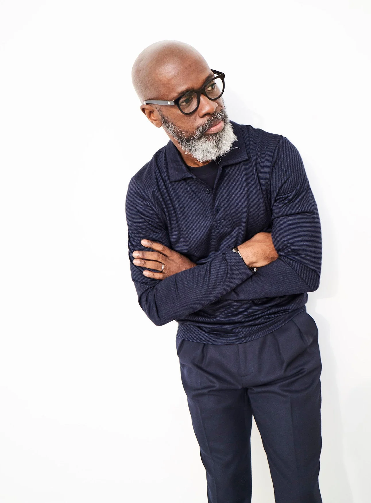 ZQ Merino 120s Super Fine Navy Stripe Long Sleeve Polo - Image 6