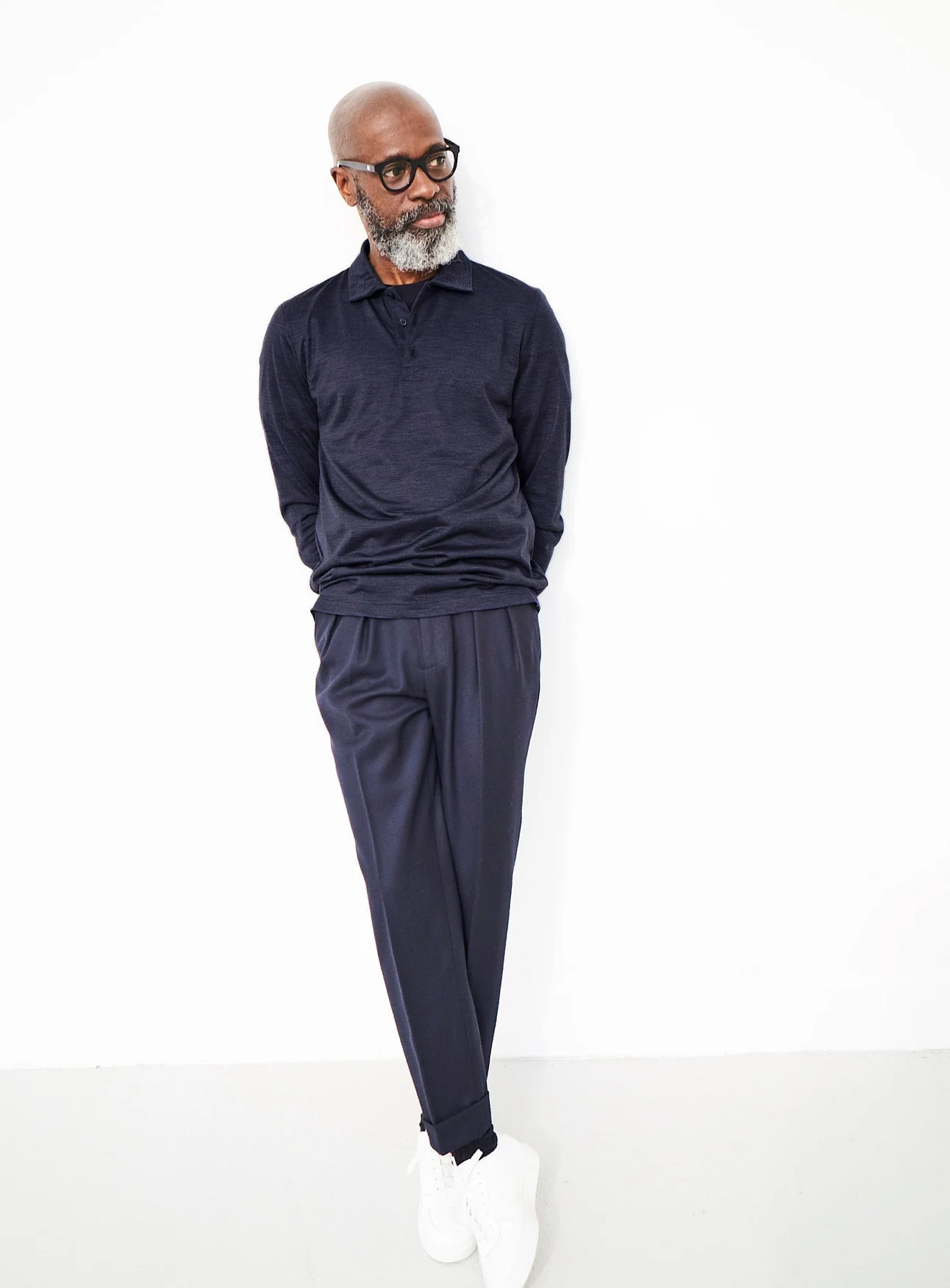 ZQ Merino 120s Super Fine Navy Stripe Long Sleeve Polo - Image 9