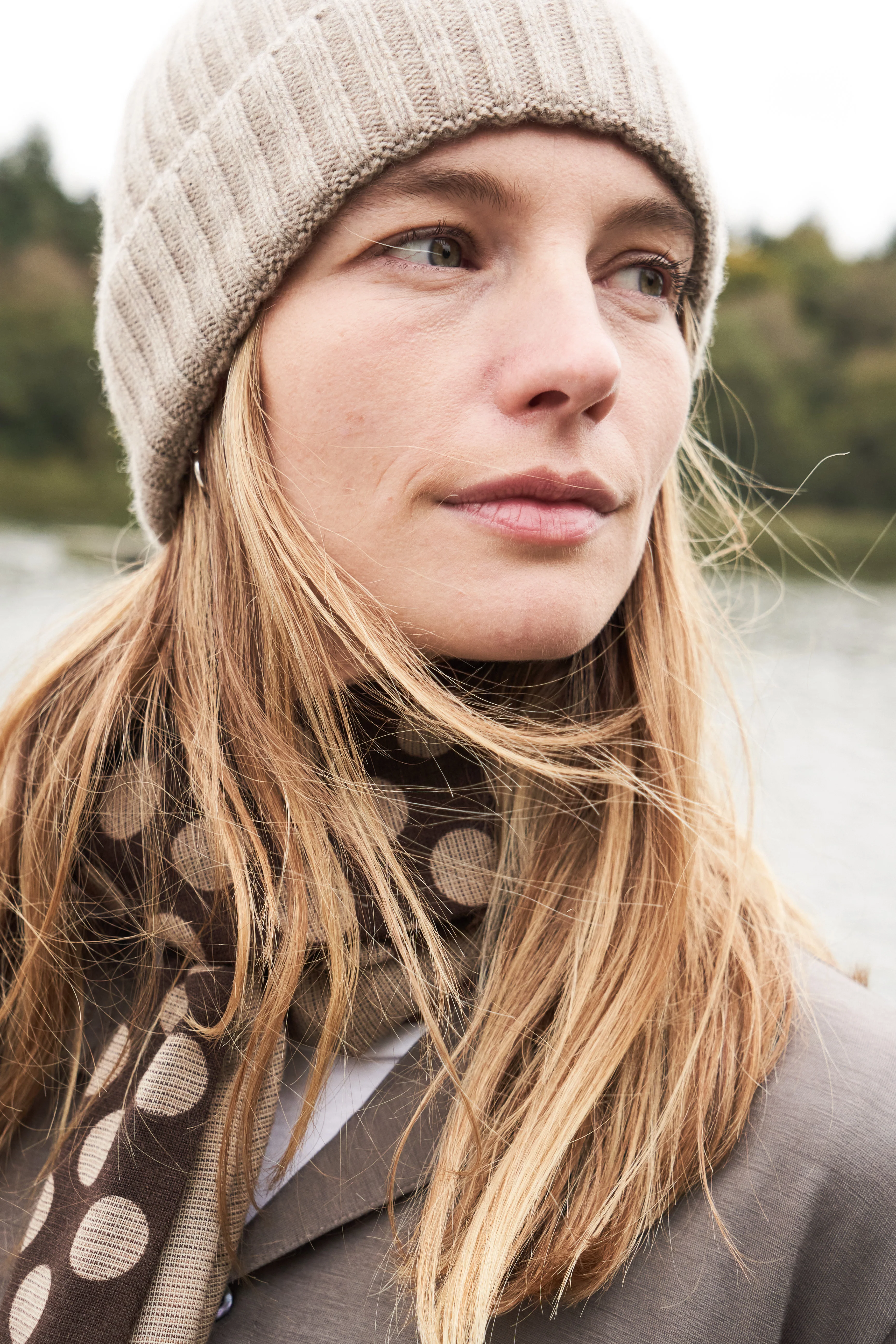 Recycled Double Faced Wool Oat Chocolate Spot Classic Scarf - Image 7