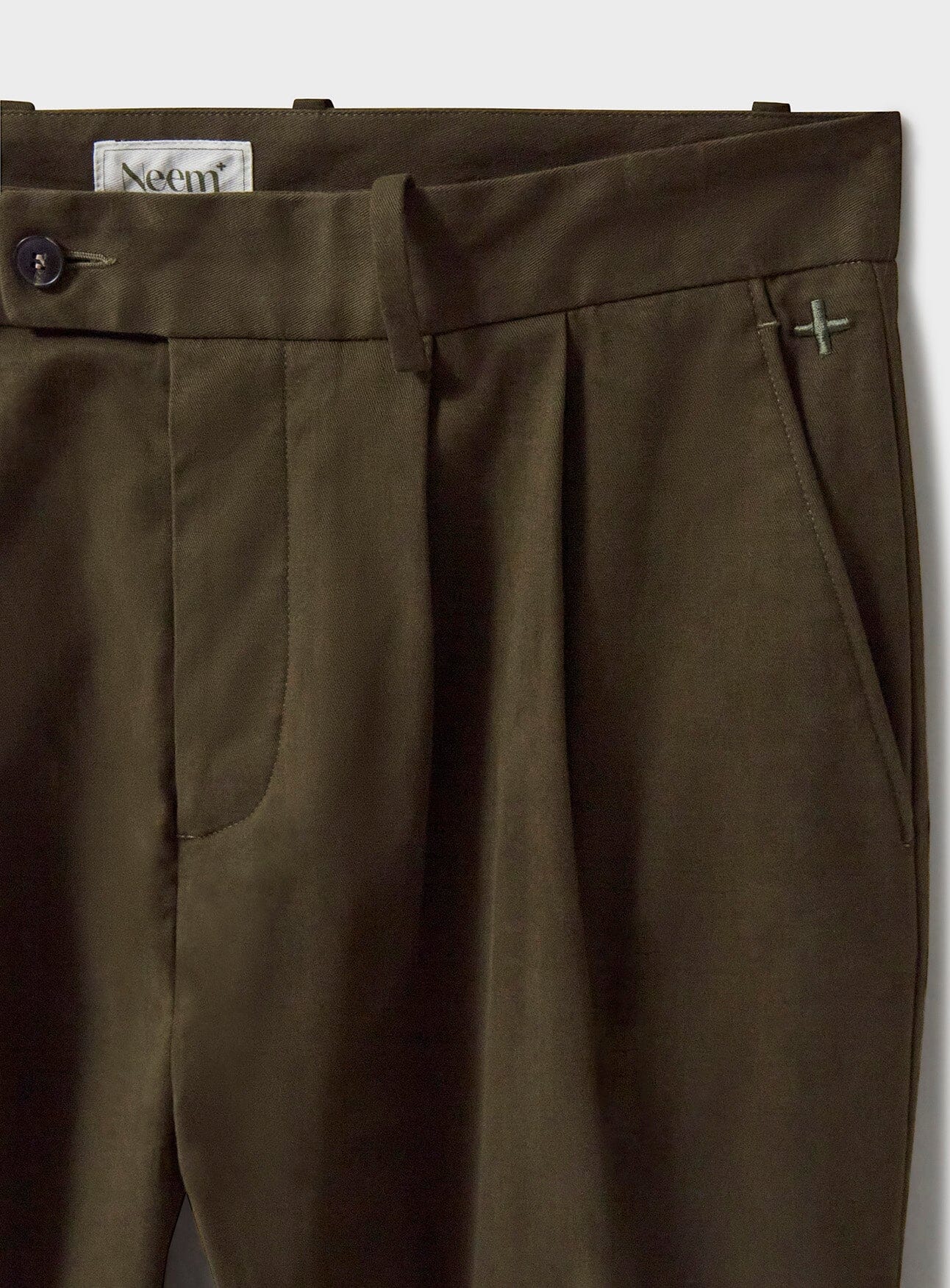 Organic Cotton Stretch Deep Neem Green Pleated Trouser - Image 3