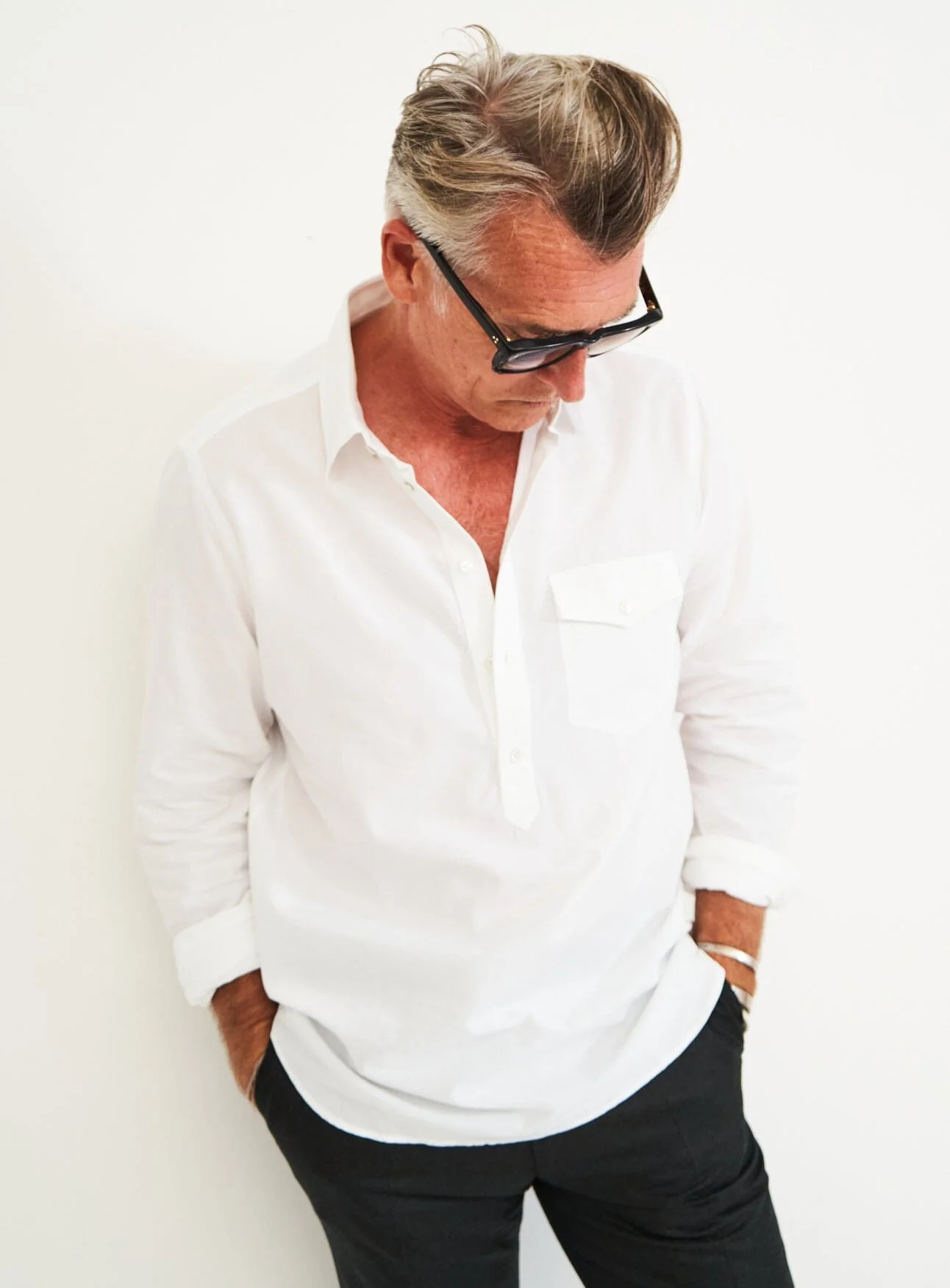 Recycled Italian White Oxford Modern Button-down Collar Popover Shirt - Image 4
