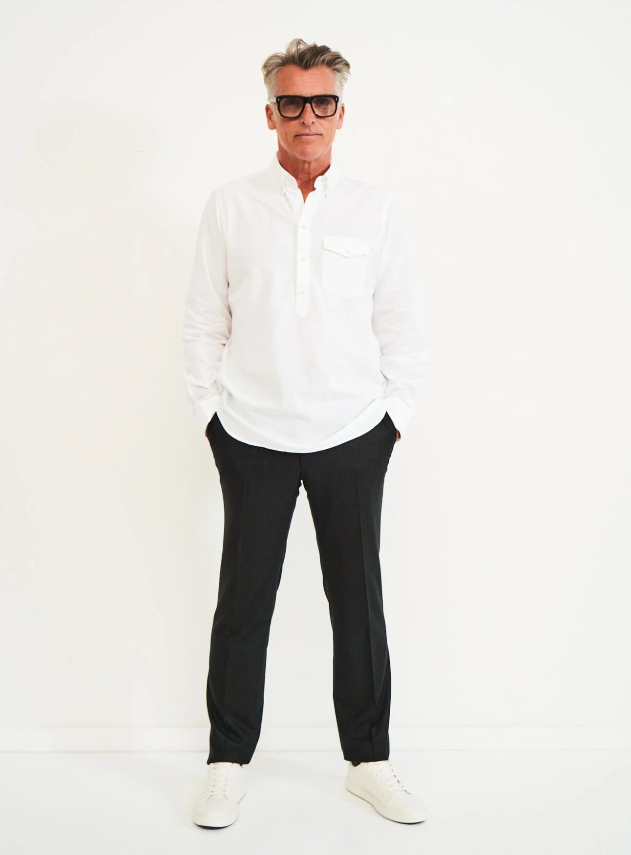 Recycled Italian White Oxford Modern Button-down Collar Popover Shirt - Image 9