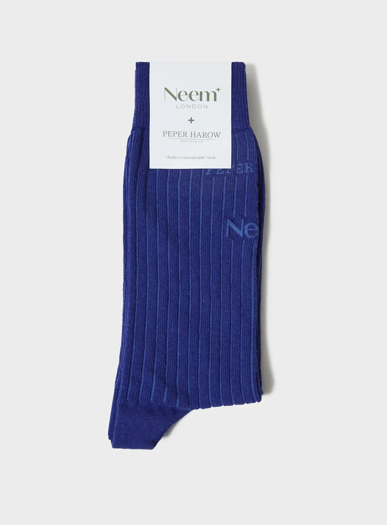 Recycled British Ribbed Cotton Blue Men's Socks - Image 3