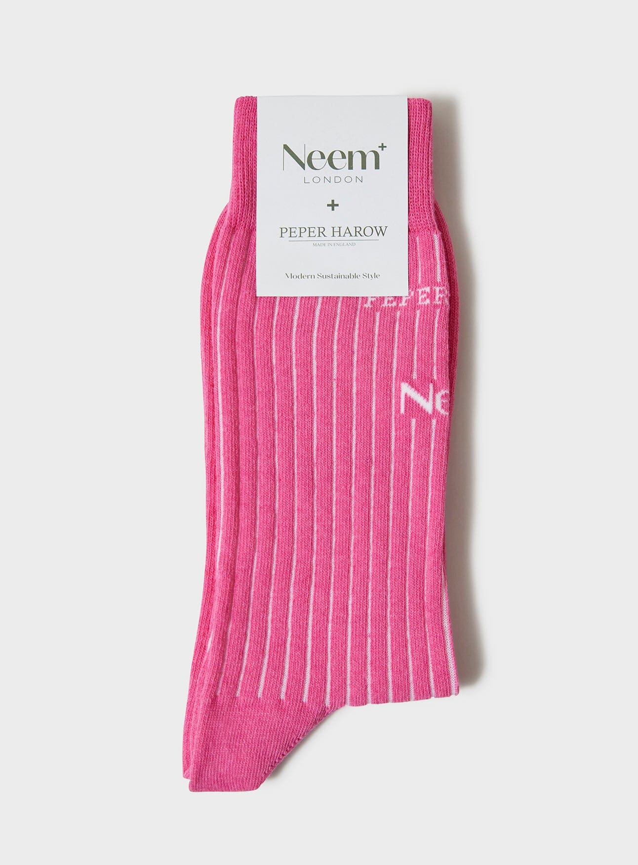 Recycled British Ribbed Cotton Bright Pink Men's Socks - Image 3