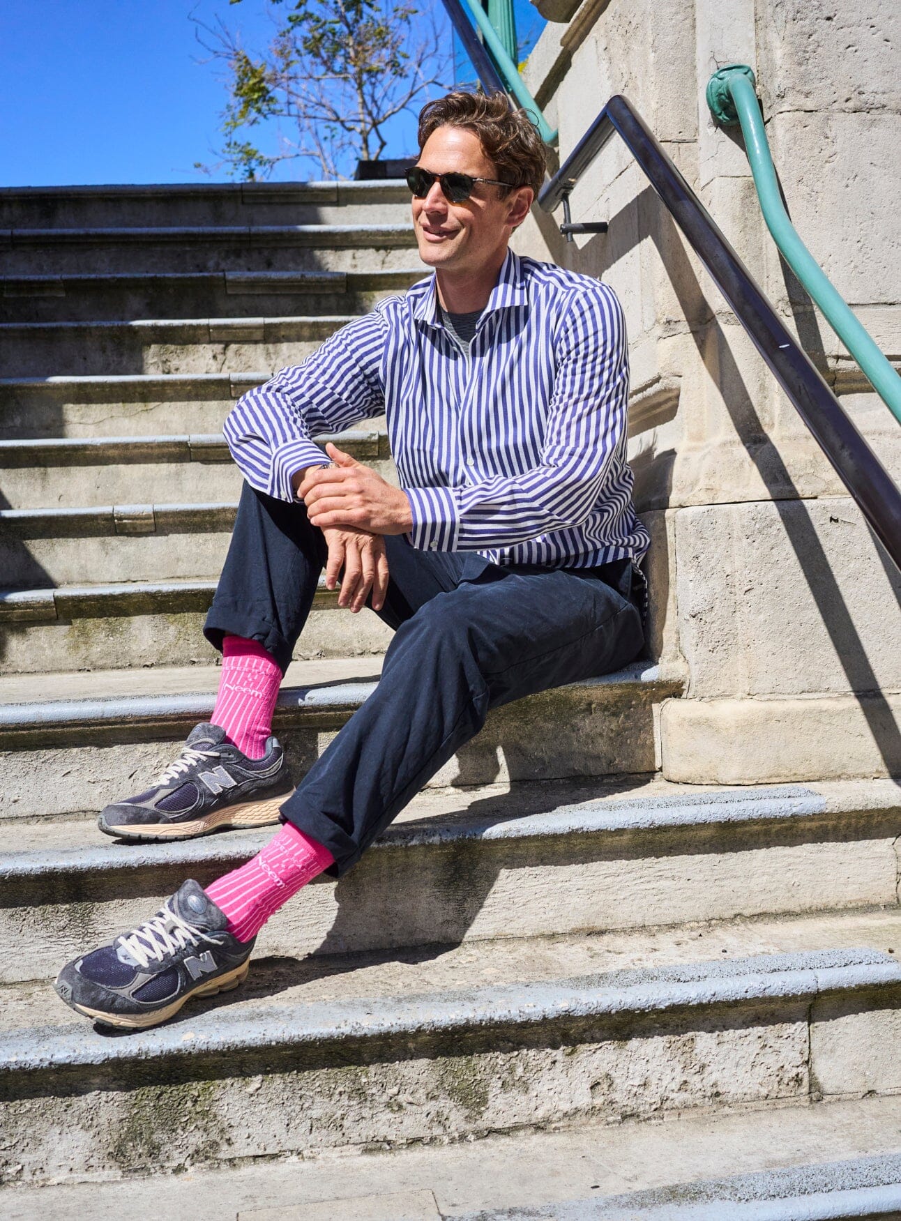 Recycled British Ribbed Cotton Bright Pink Men's Socks - Image 9