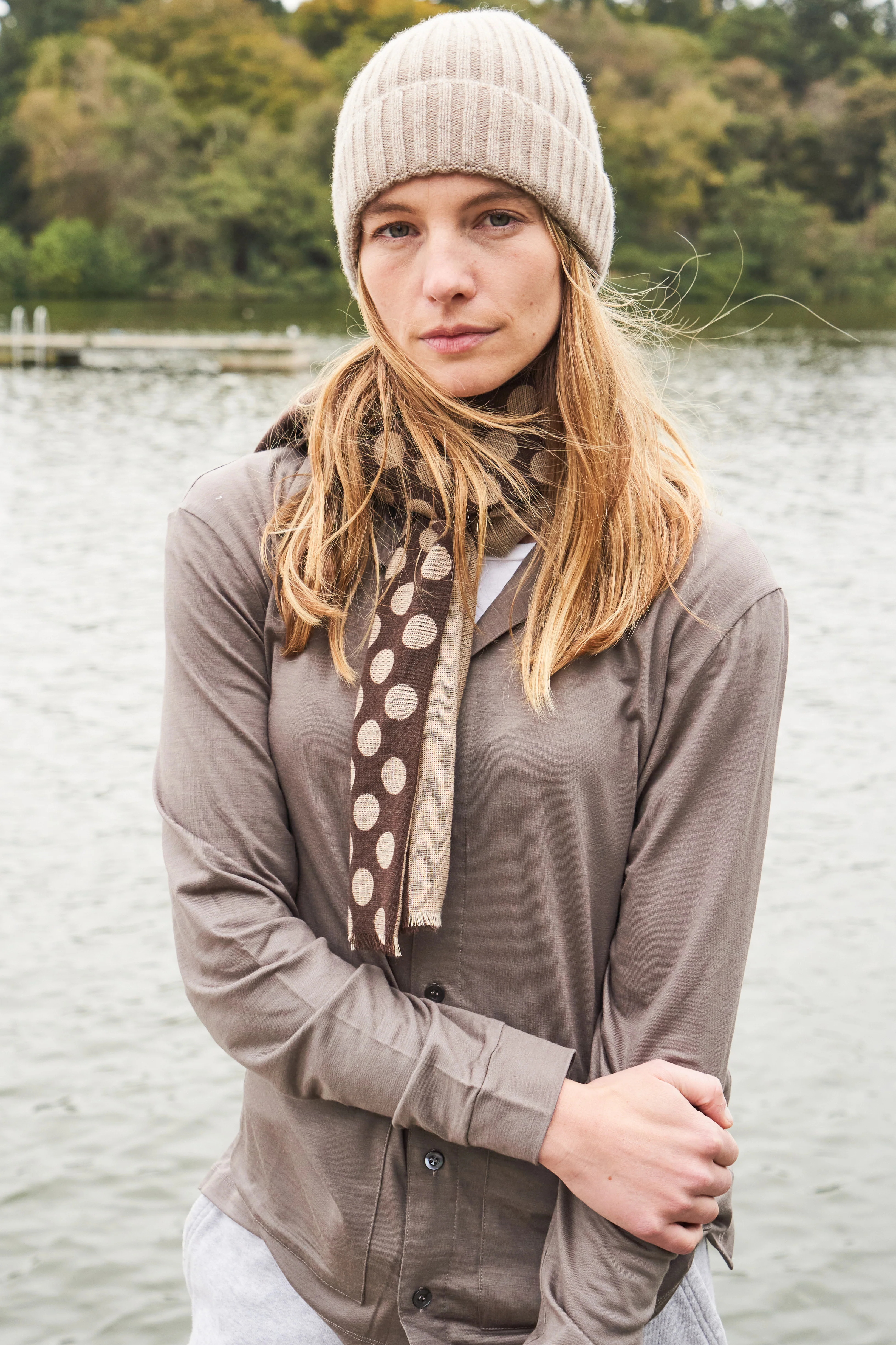 Cashmere Oatmeal Ribbed Beanie Hat - Image 7