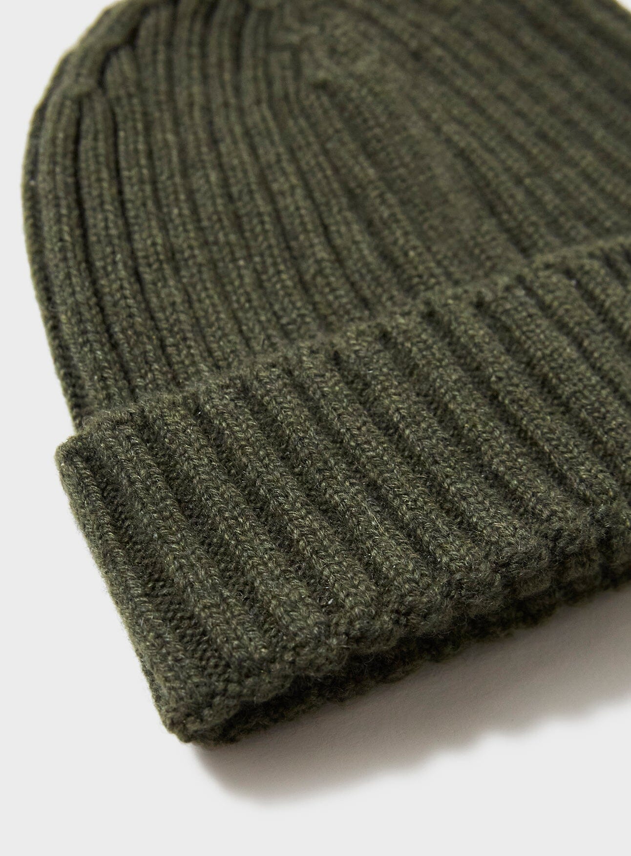 Cashmere Ribbed Olive Beanie Hat - Image 3