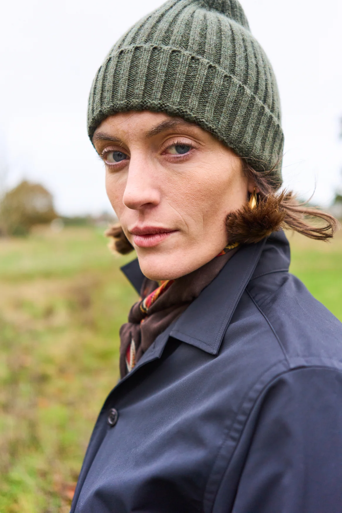 Cashmere Ribbed Olive Beanie Hat - Image 6