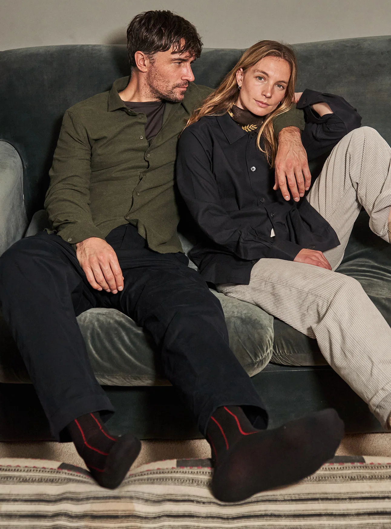 Recycled Italian Flannel Green Cut Away Collar Shirt - Image 7