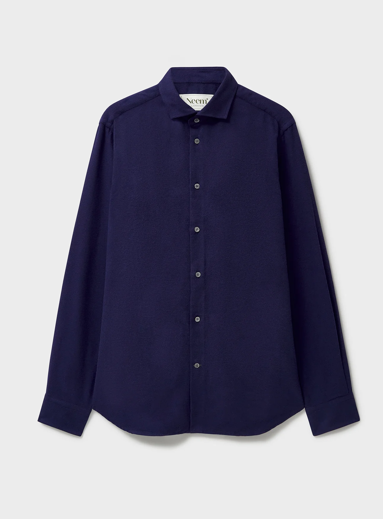 Recycled Italian Flannel Navy Cut Away Collar Shirt - Image 3
