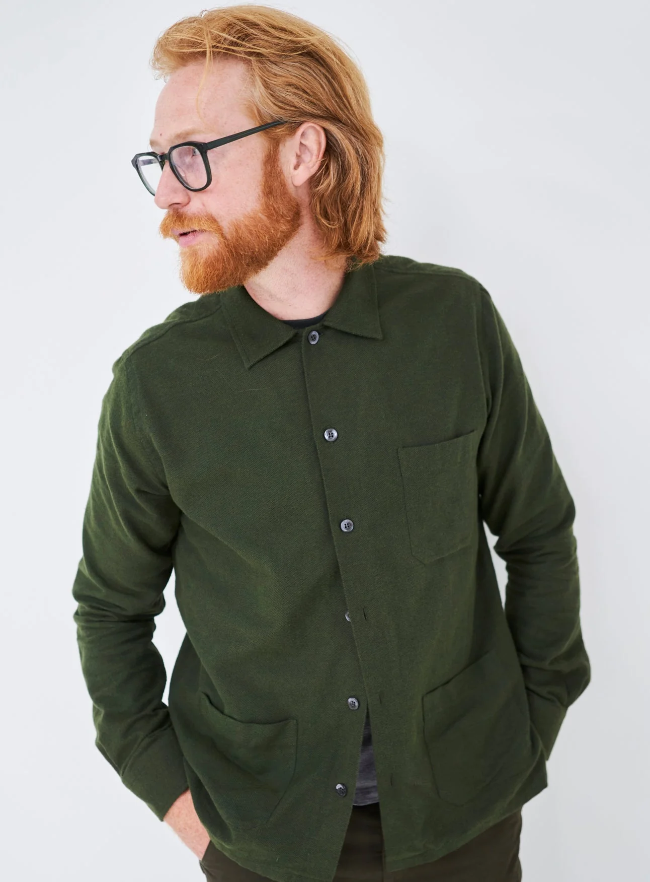 Recycled Italian Green Flannel Shirt Jacket - Image 7