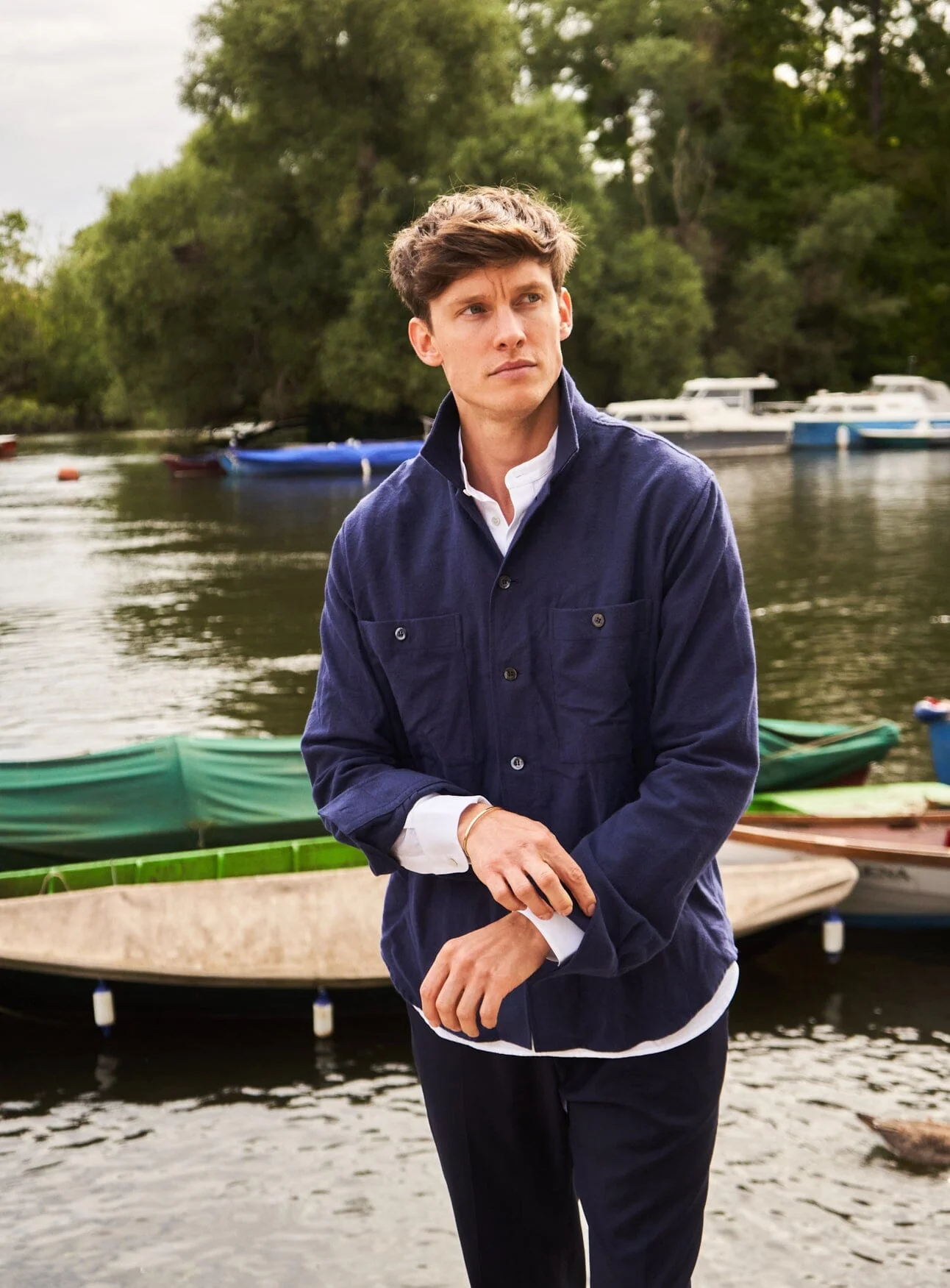 Recycled Italian Navy Flannel Double Pocket Shirt - Image 4