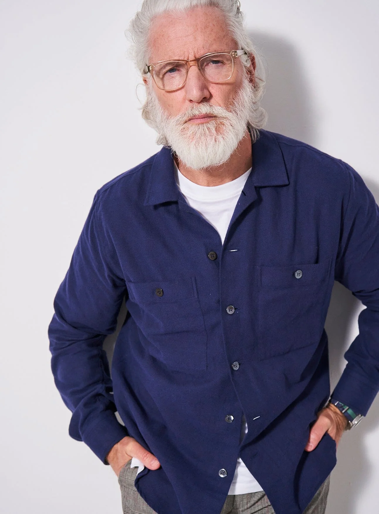 Recycled Italian Navy Flannel Double Pocket Shirt - Image 6