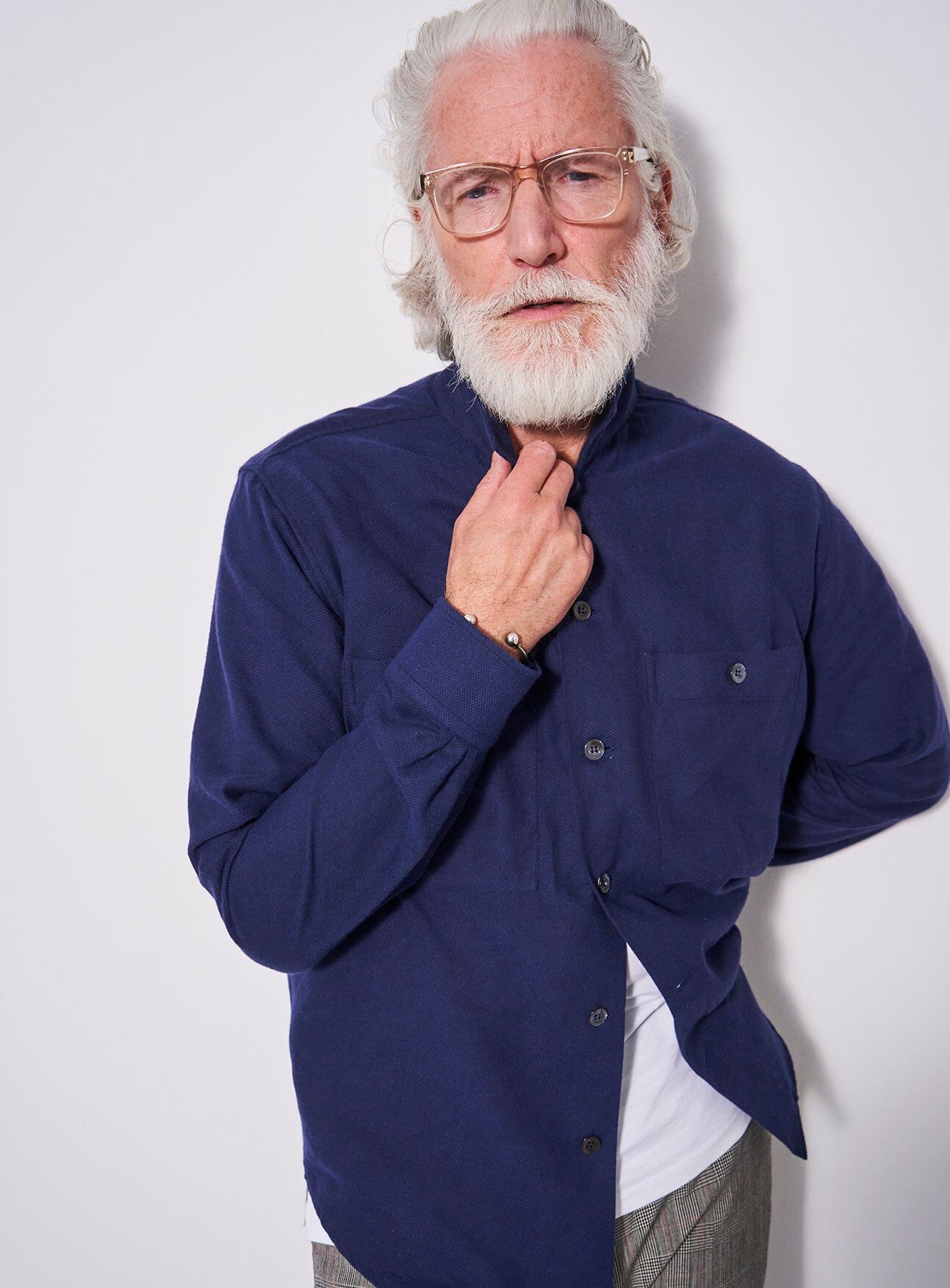 Recycled Italian Navy Flannel Double Pocket Shirt - Image 7