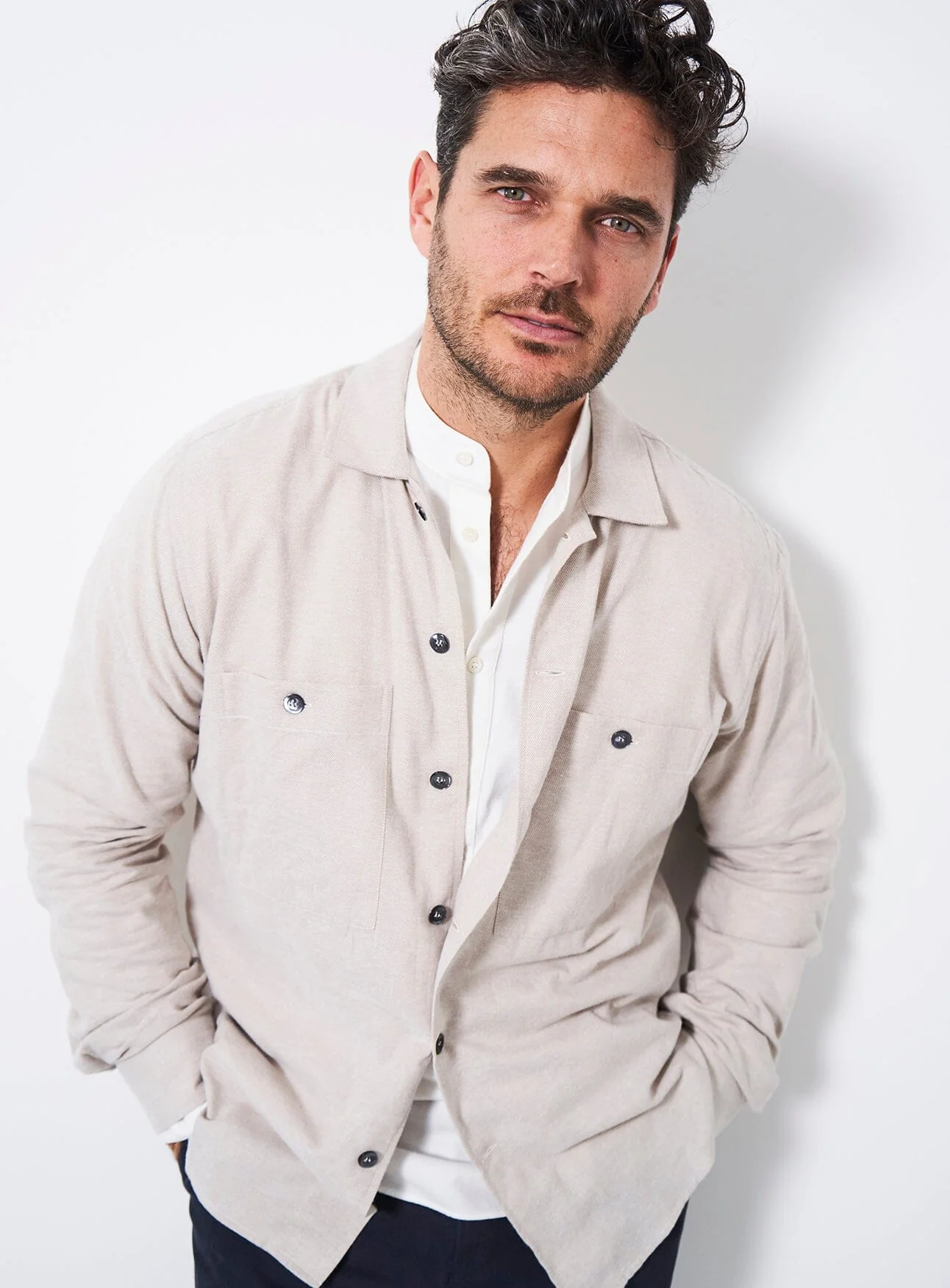 Recycled Italian Flannel Oatmeal Double Pocket Shirt - Image 4