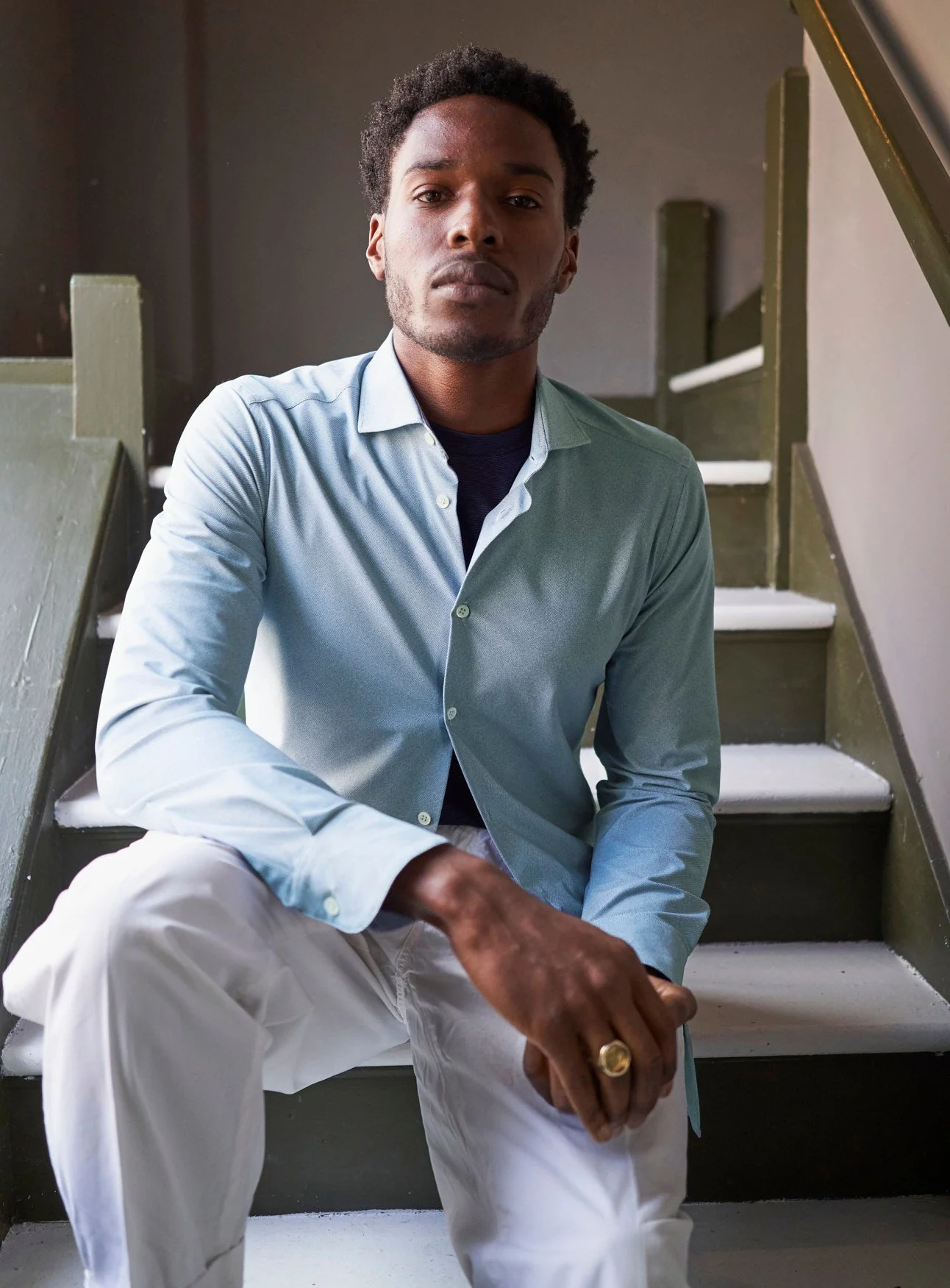 Recycled Italian Sky Twill Print Comfort Shirt - Image 6