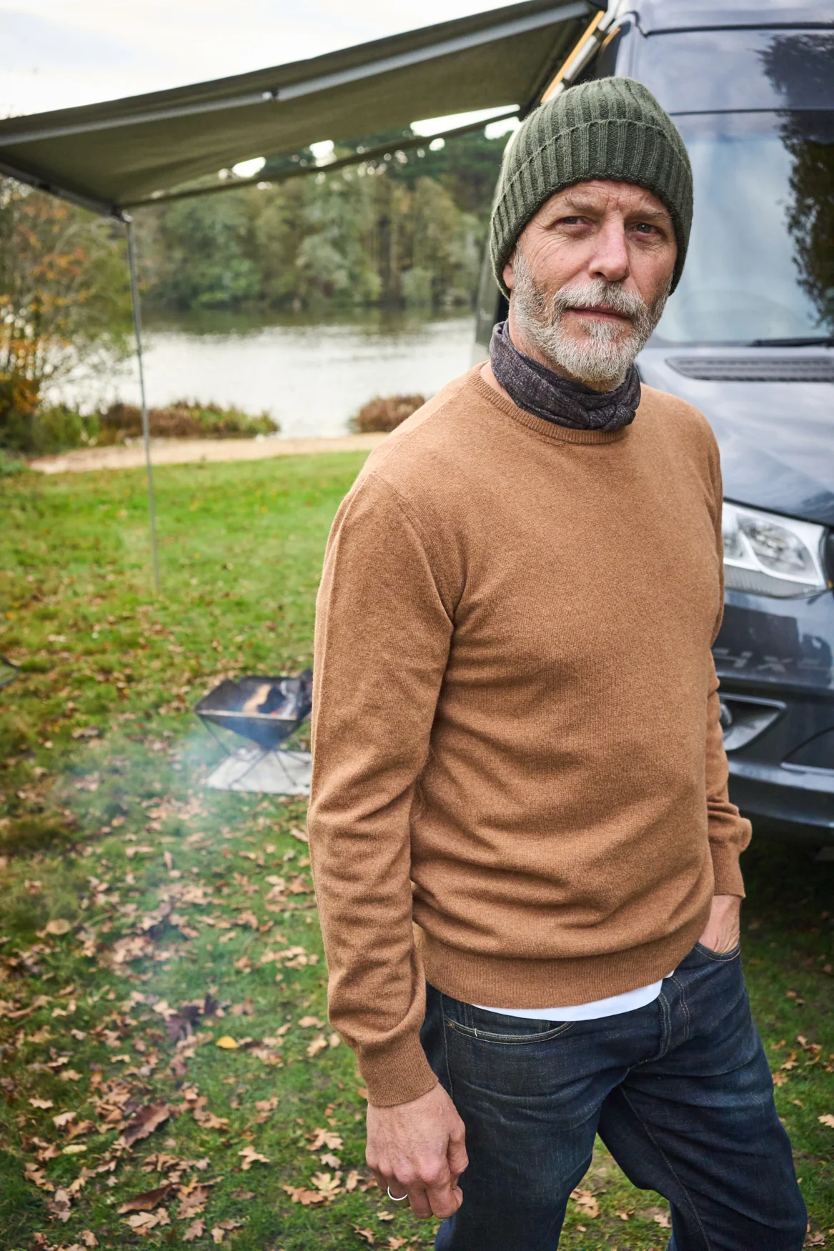 Recycled Italian Wool Tan Knitted Crew Neck - Image 6