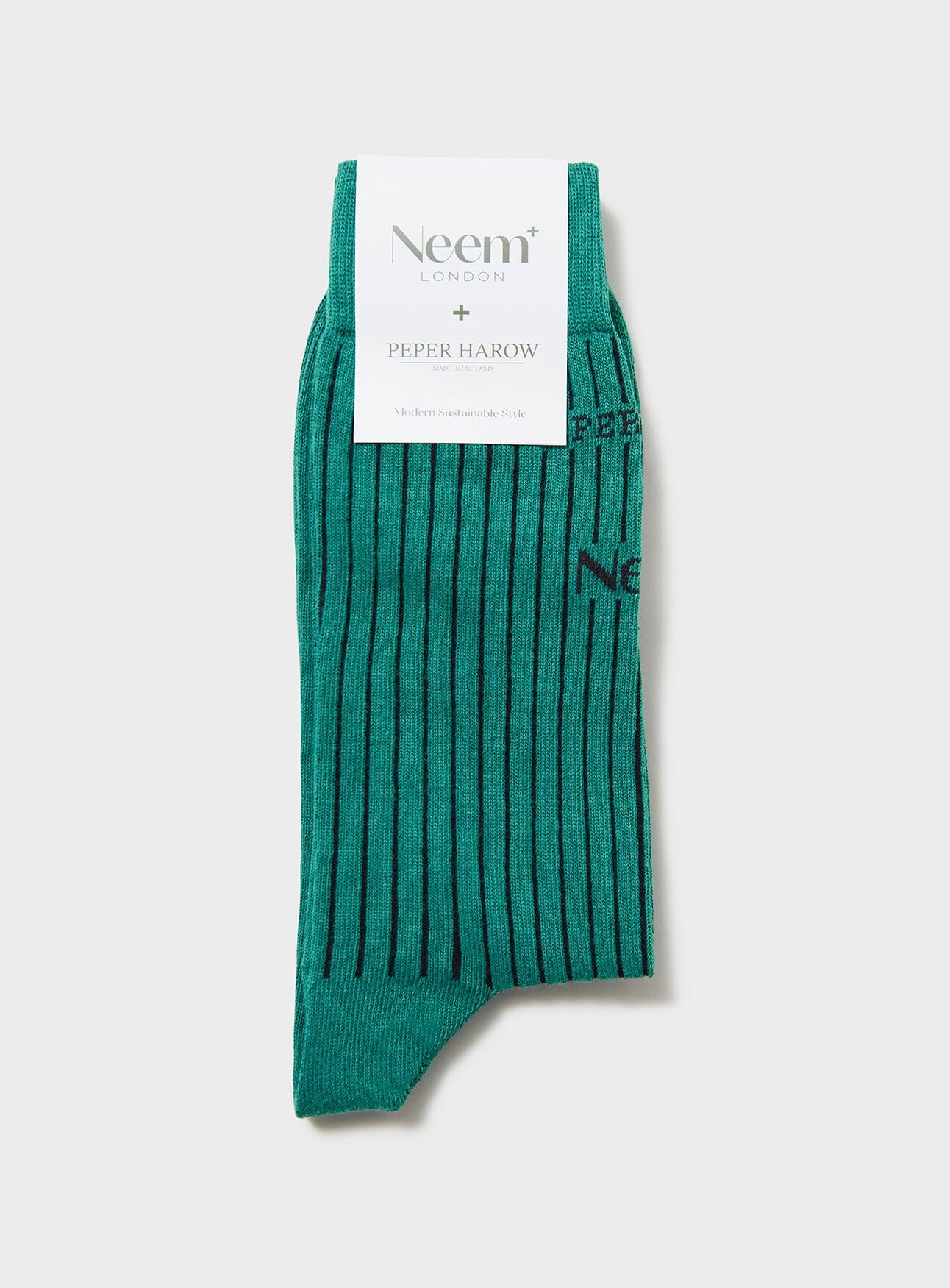 Recycled British Ribbed Cotton Upbeat Green Men's Socks - Image 5