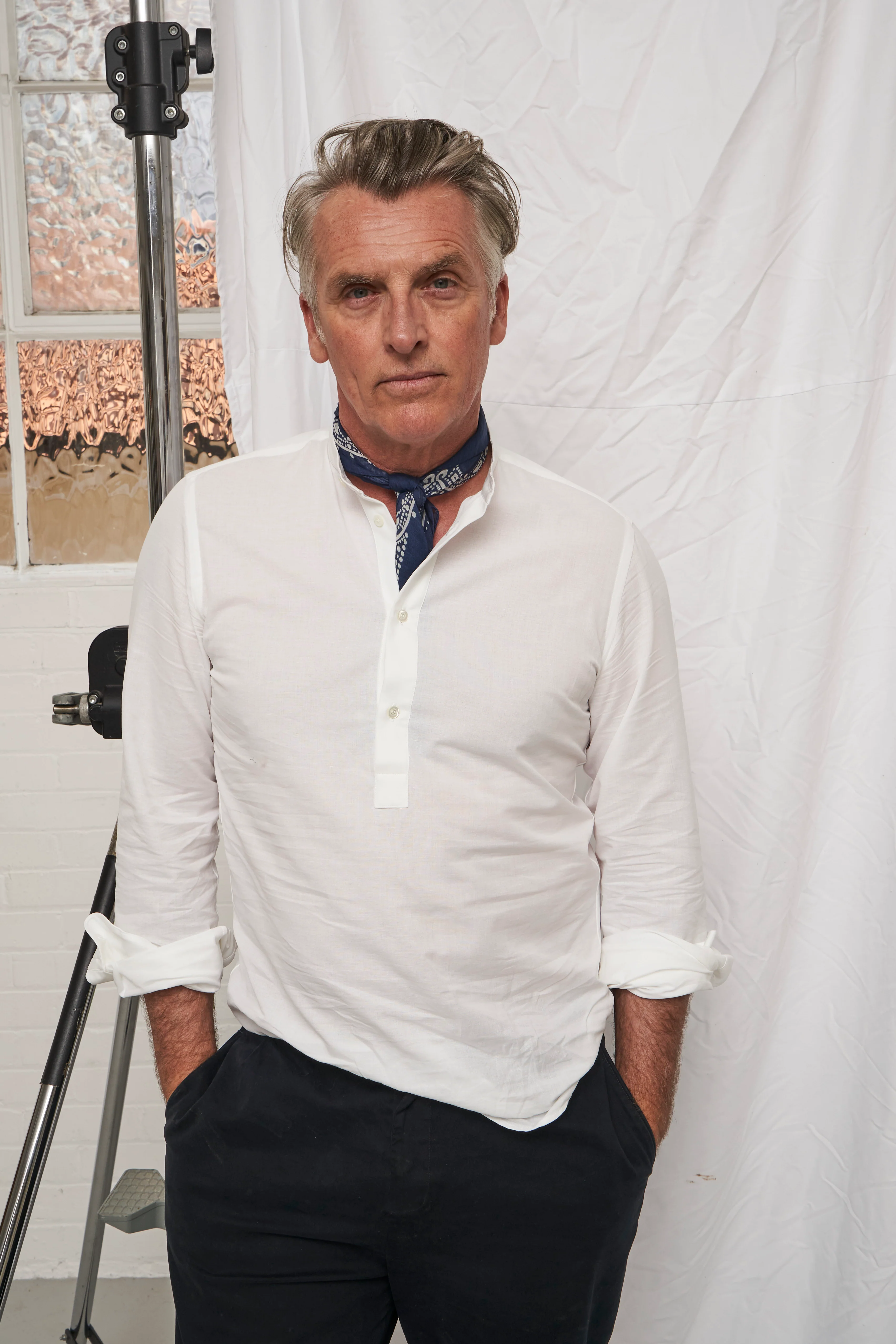 Recycled White Nehru Collar Popover Shirt - Image 4