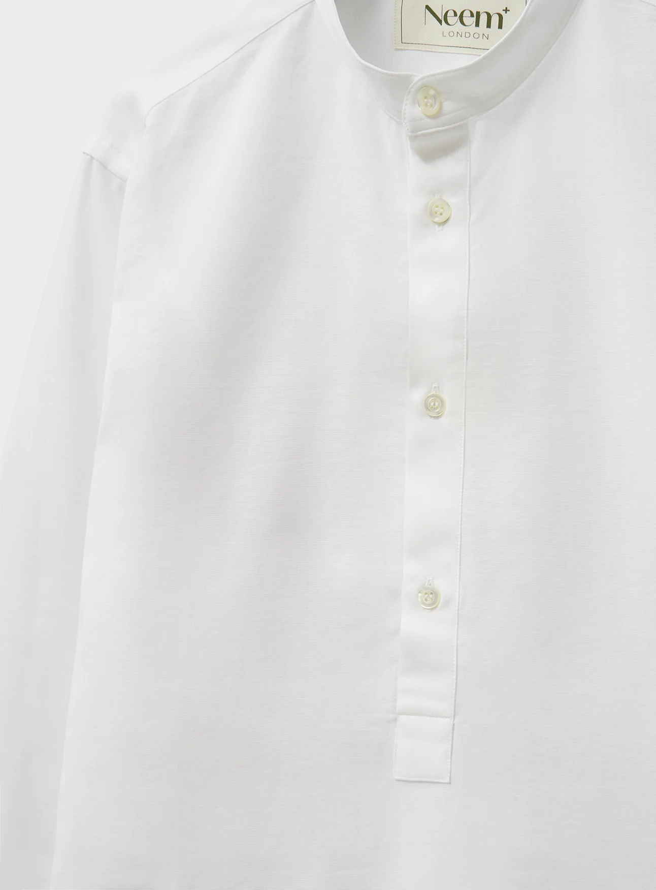 Recycled White Nehru Collar Popover Shirt - Image 5