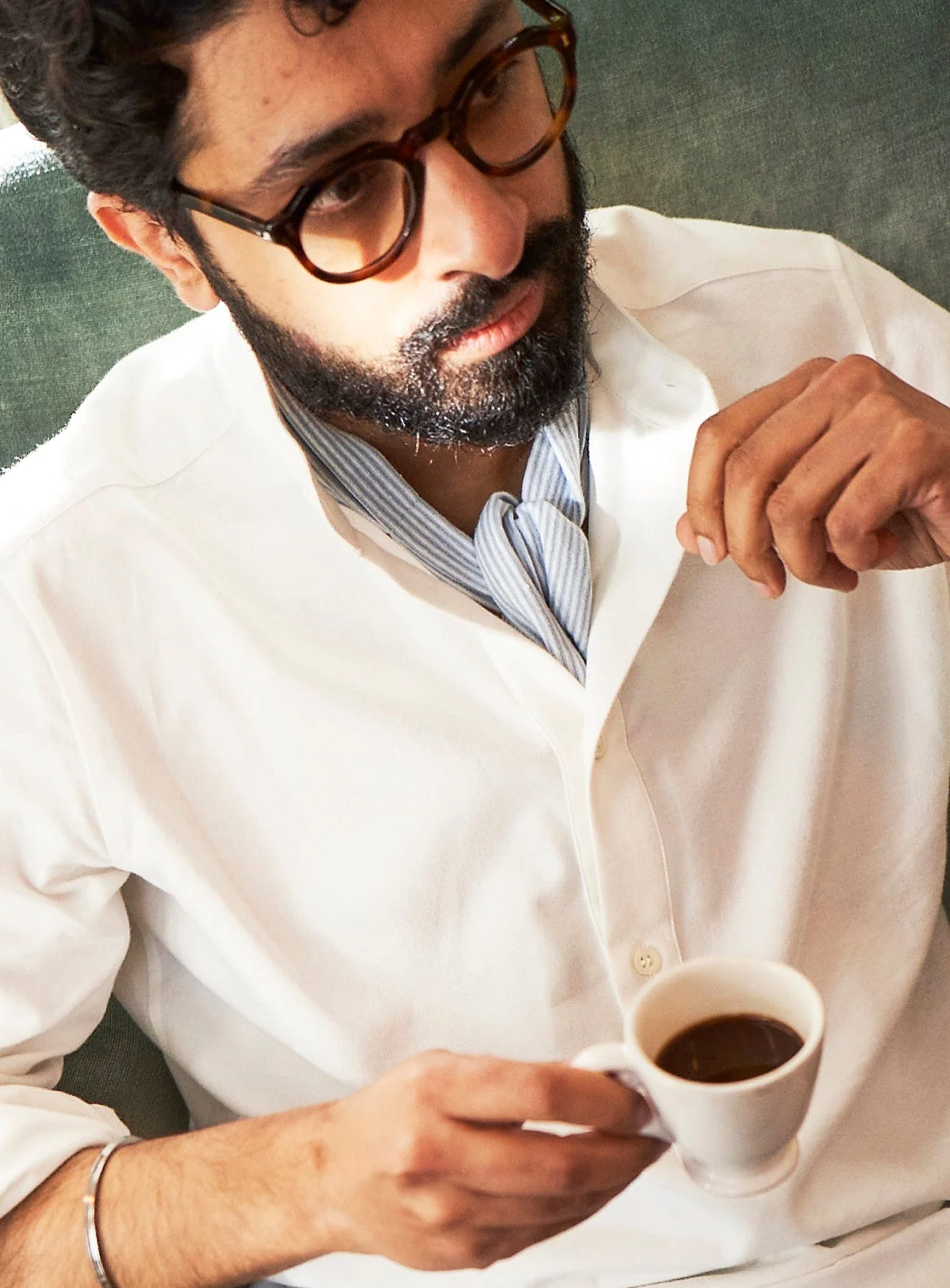 Recycled White Nehru Collar Popover Shirt - Image 7