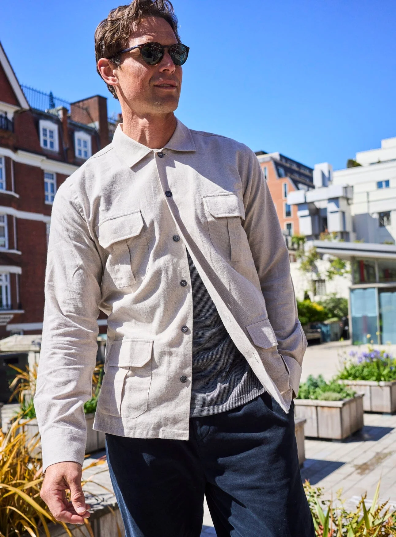 Recycled Italian Flannel Oatmeal Over-Shirt - Image 4