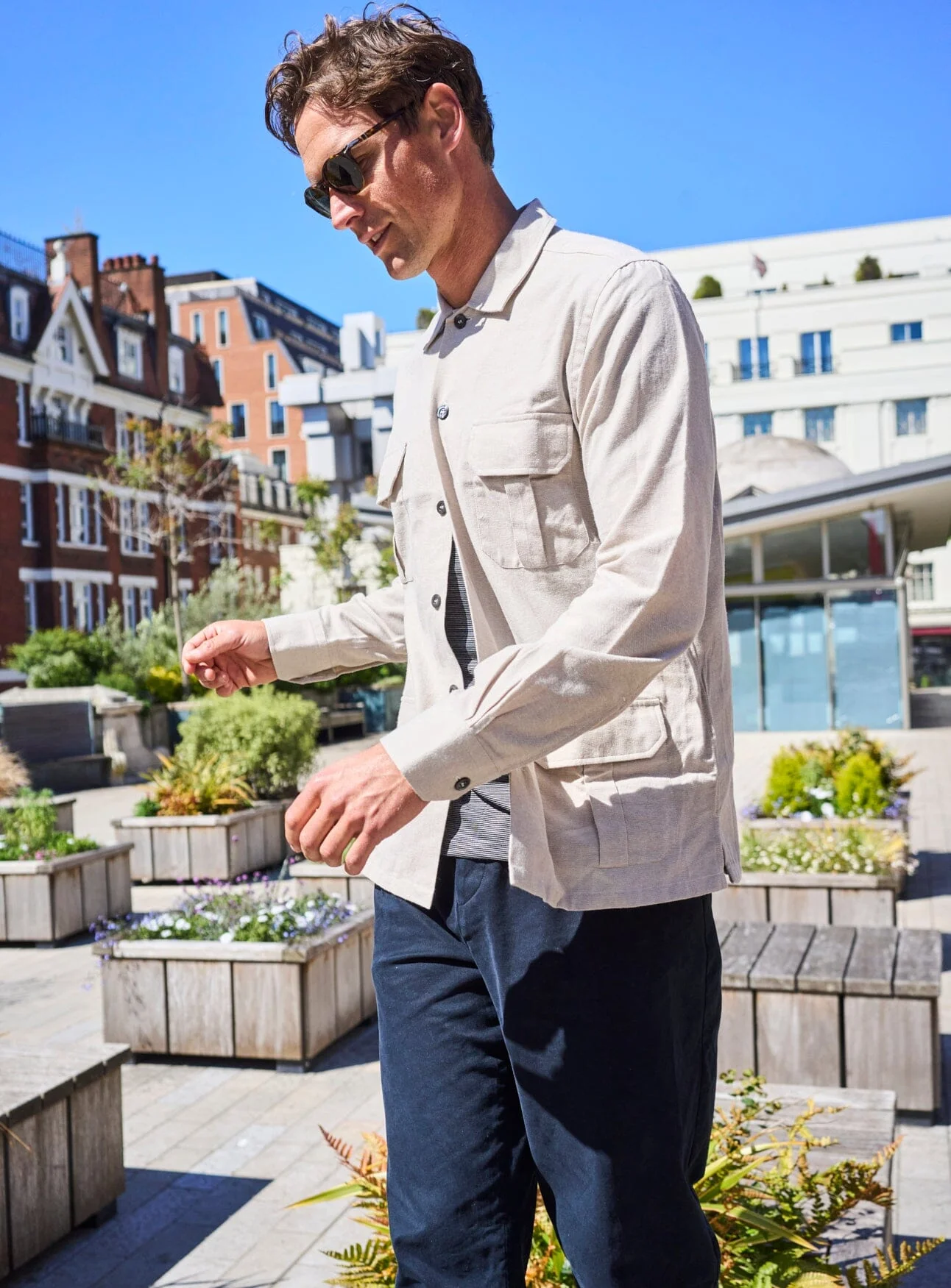 Recycled Italian Flannel Oatmeal Over-Shirt - Image 8