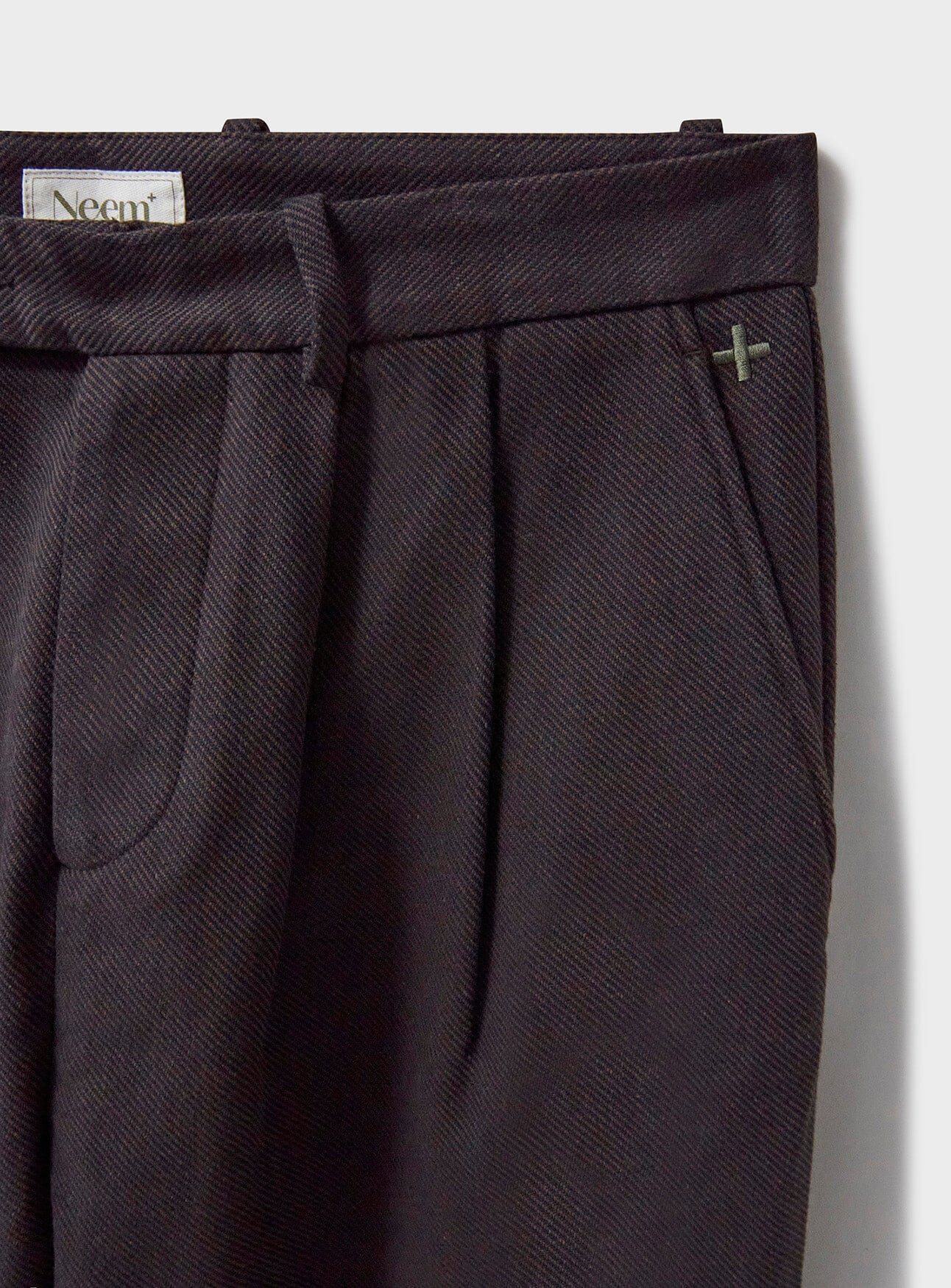 Recycled Twill Chocolate Pleated Trouser - Image 3