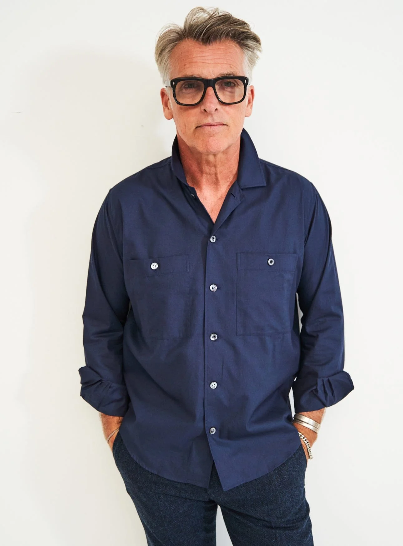 Regenerative Cotton Navy Double Pocket Shirt - Image 4