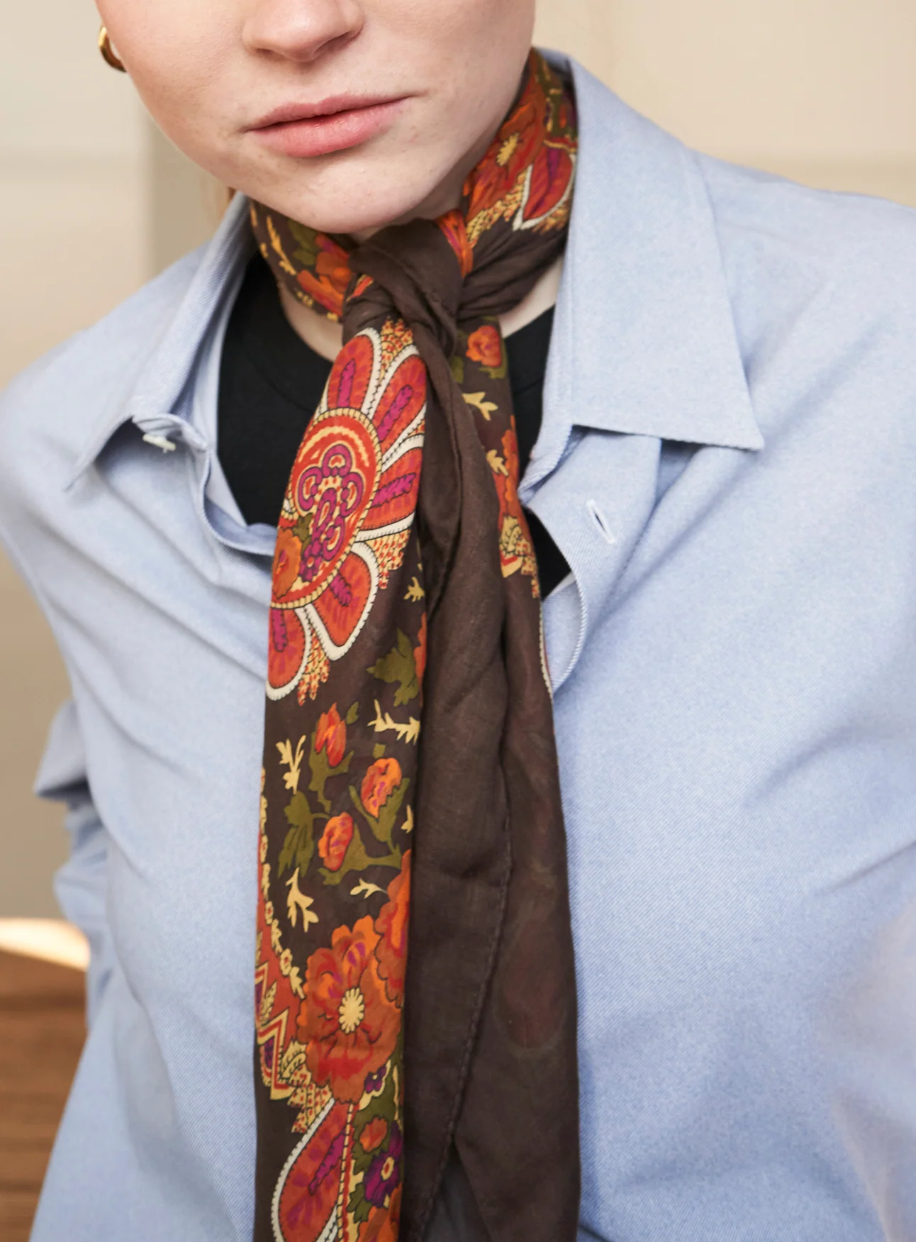 Biodegradable Italian Tencel Orange Paisley Stylish Scarf - Image 3