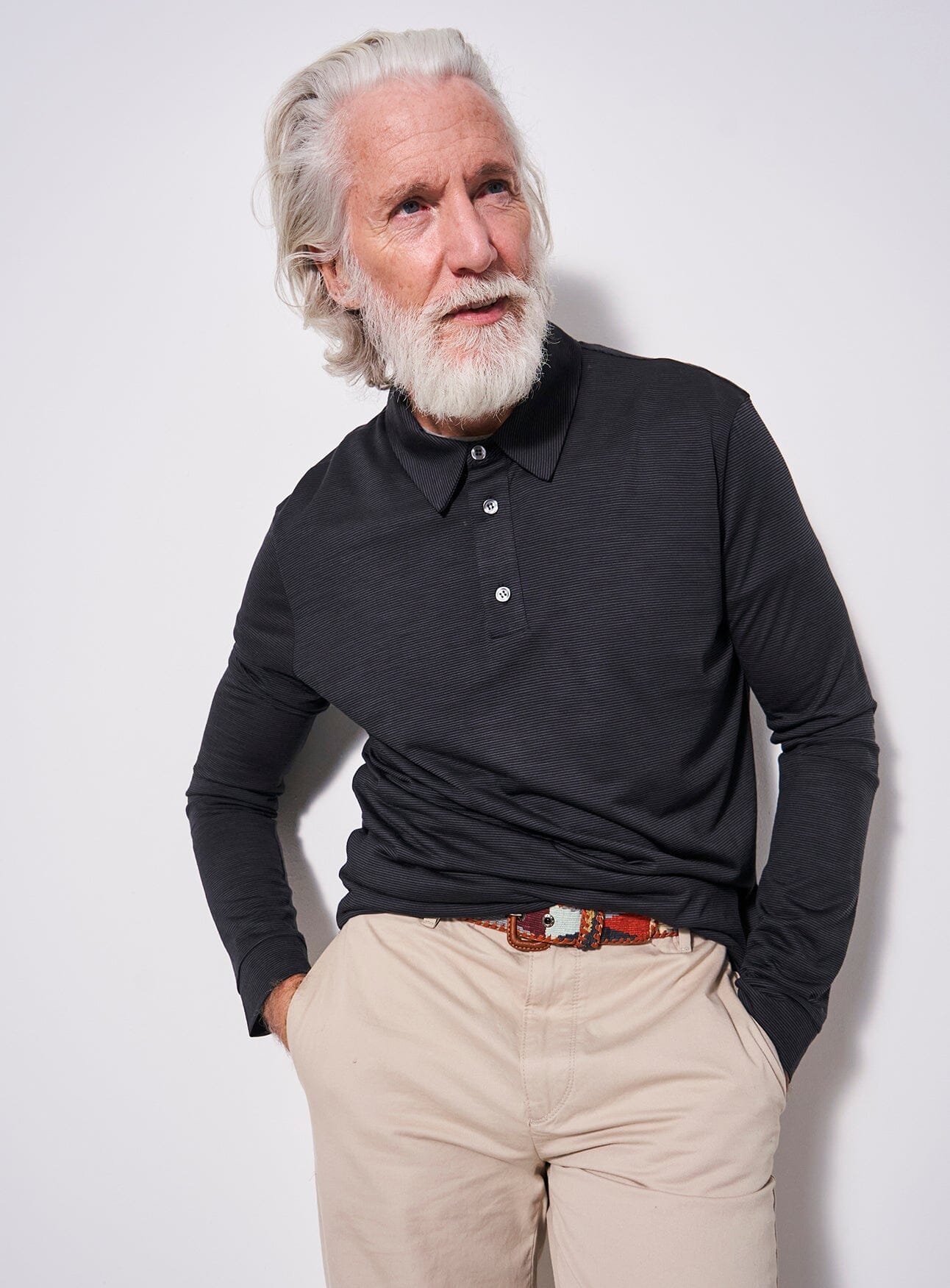 ZQ Merino Wool Black Stripe Long Sleeve Polo - Image 6