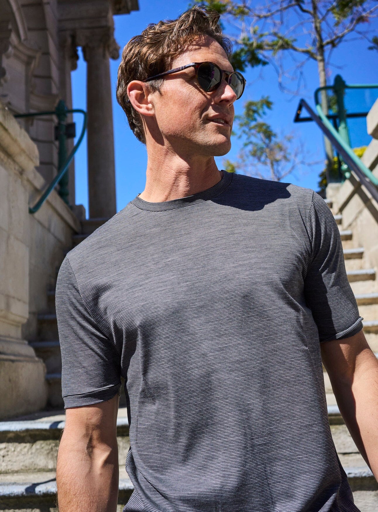 ZQ Merino Wool Jersey Charcoal Stripe T-Shirt - Image 4