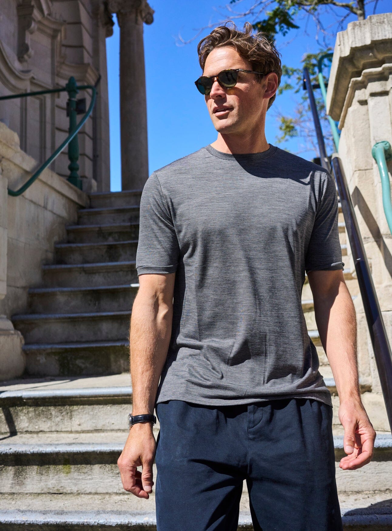 ZQ Merino Wool Jersey Charcoal Stripe T-Shirt - Image 6